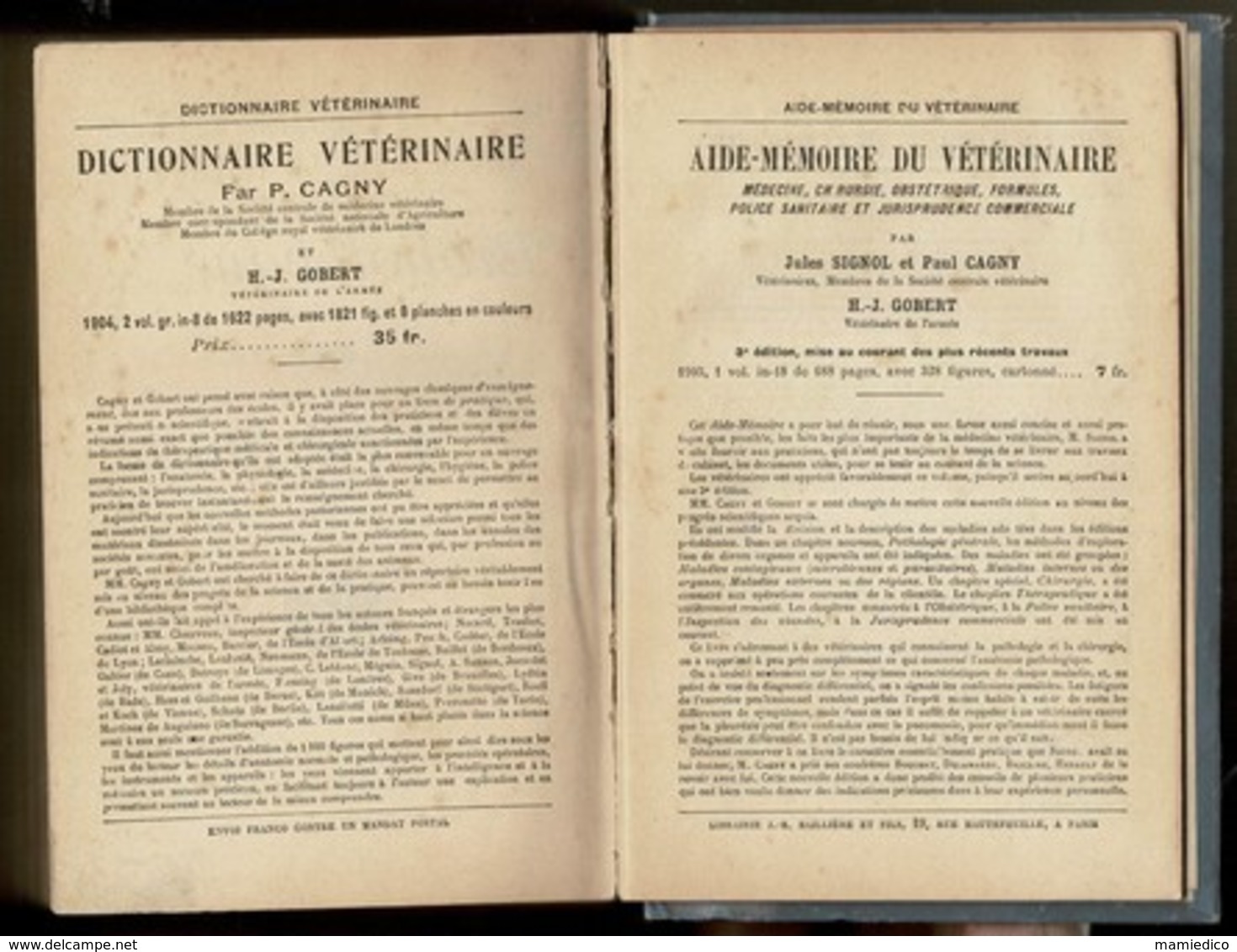 1905 LIVRE " Thérapeutique vétérinaire appliquée" 568 pages+ 50 pages "Bibliothèque du Vétérinaire" Etat d'usage 7 Scans