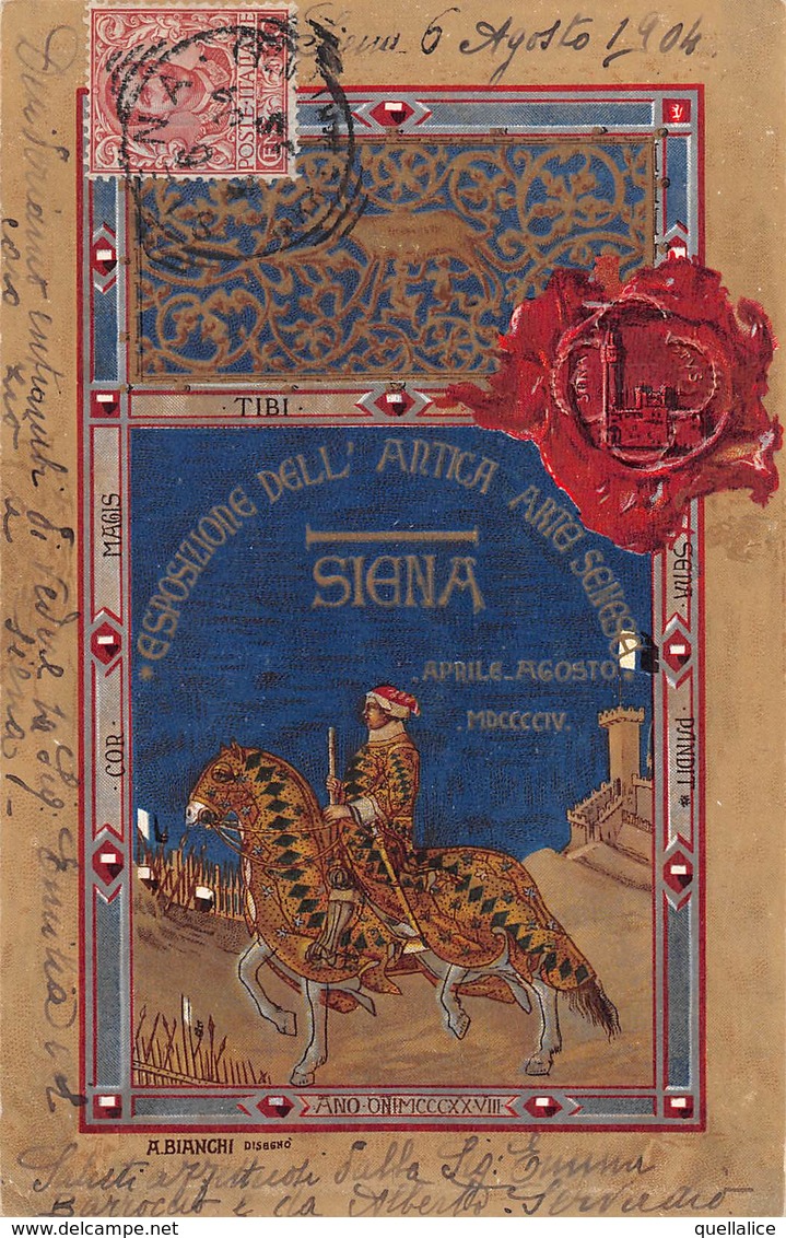 0611 "SIENA - COMMEMORATIVA DELLA MOSTRA DELL'ANTICA ARTE SENESE MCMIV" ANIMATA, TIMBRO. CART SPED 1904 - Siena