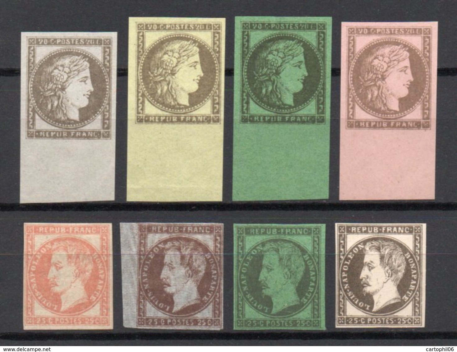 - FRANCE Spink & Maury - PROJETS MEILLET ET PICHOT 1850 - 8 Timbres De Couleurs Diverses - - Autres & Non Classés