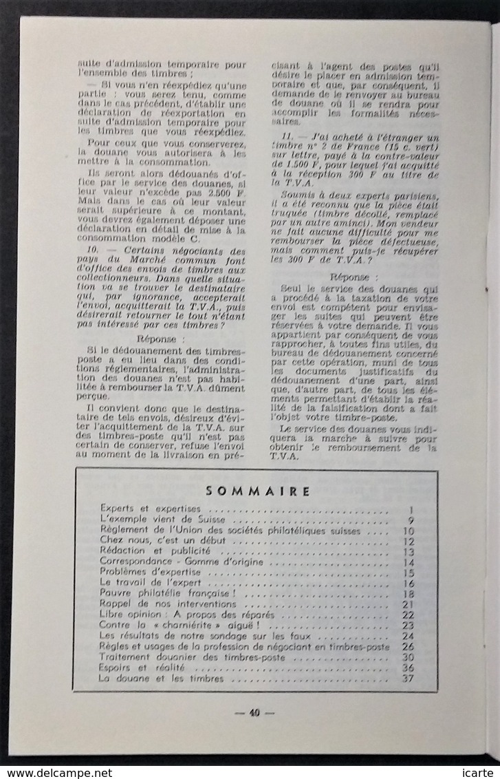 LA DOUANE ET LES TIMBRES Et EXPERTS ET EXPERTISES . Etudes Août 1976 . 40 Pages - Philately And Postal History