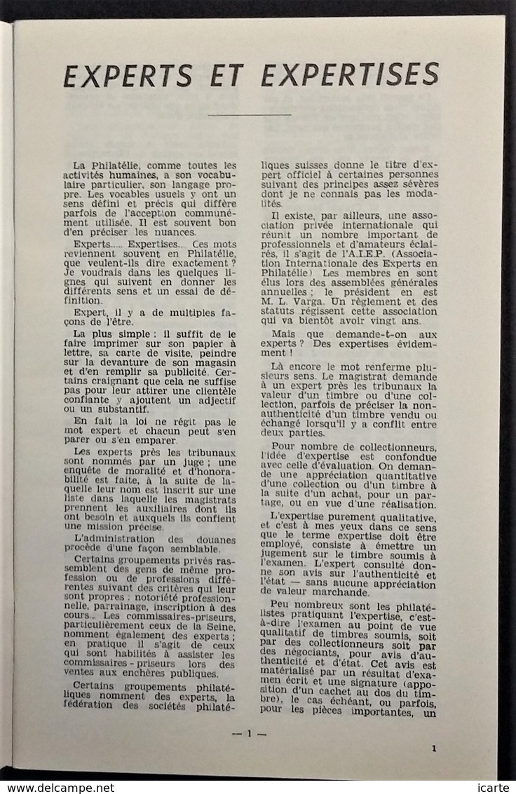 LA DOUANE ET LES TIMBRES et EXPERTS ET EXPERTISES . Etudes Août 1976 . 40 pages