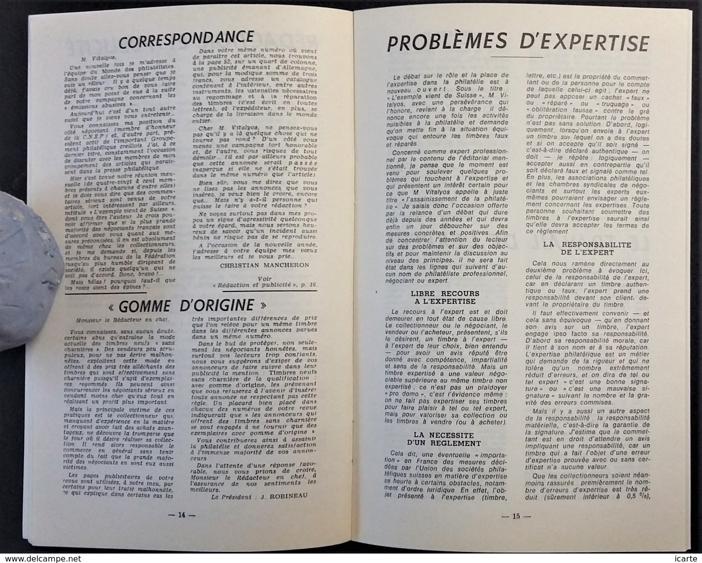 LA DOUANE ET LES TIMBRES et EXPERTS ET EXPERTISES . Etudes Août 1976 . 40 pages