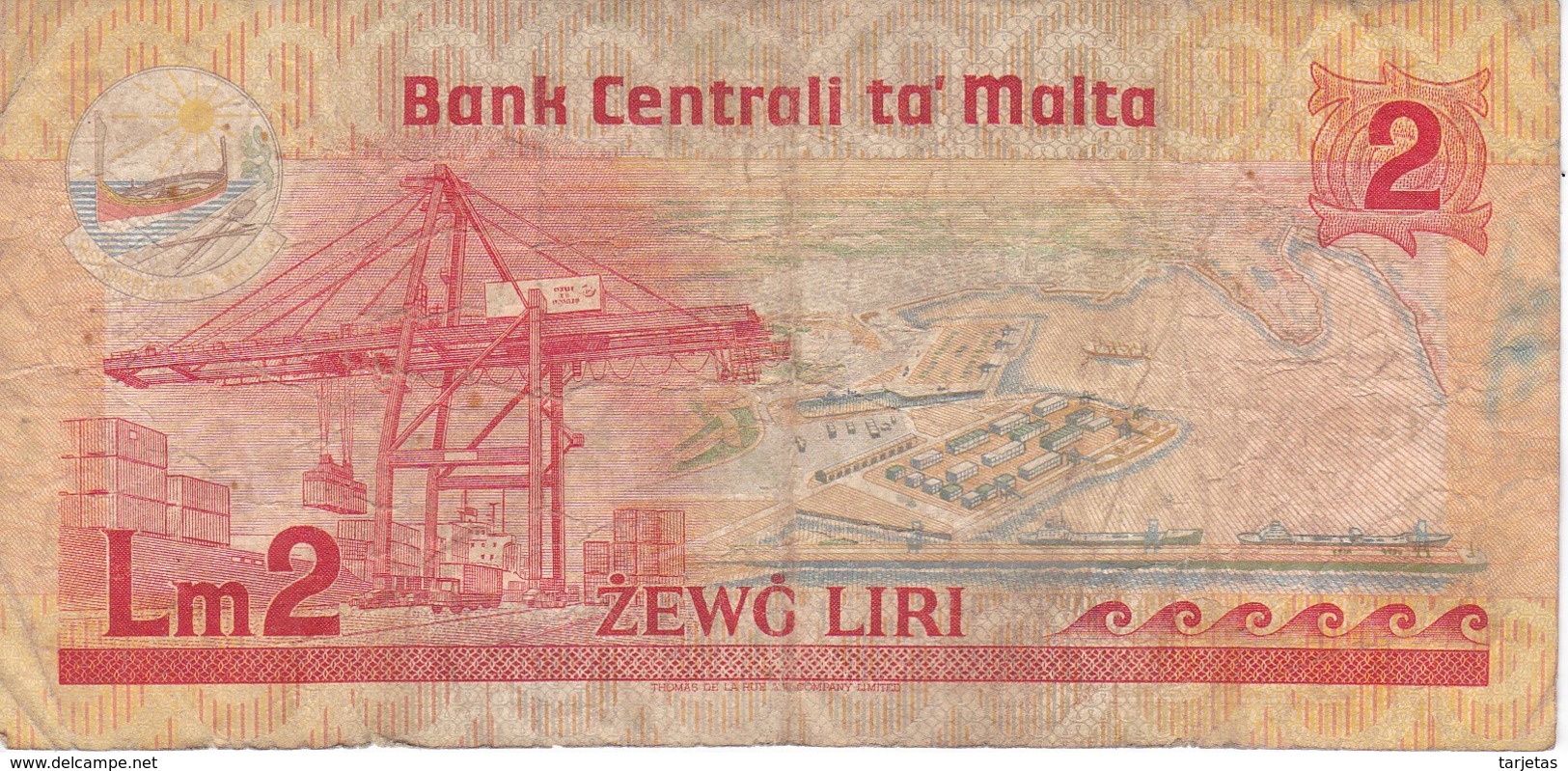 BILLETE DE MALTA DE 2 LIRAS DEL AÑO 1986  (BANKNOTE) - Malta