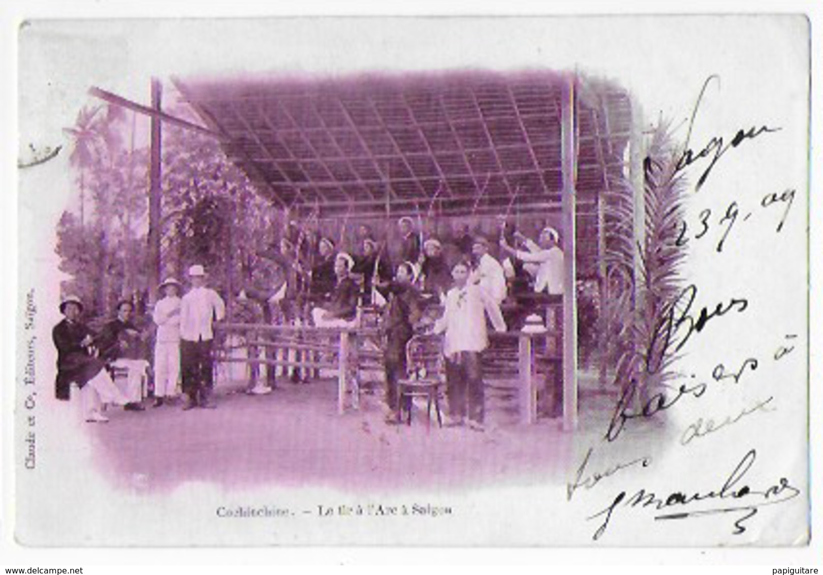 Cpa Bon Etat , Vietnam ,cochinchine Le Tir à L'arc à Saïgon , Rare En Rose  Violet, Carte Précurseur, Adresse Au Verso - Viêt-Nam