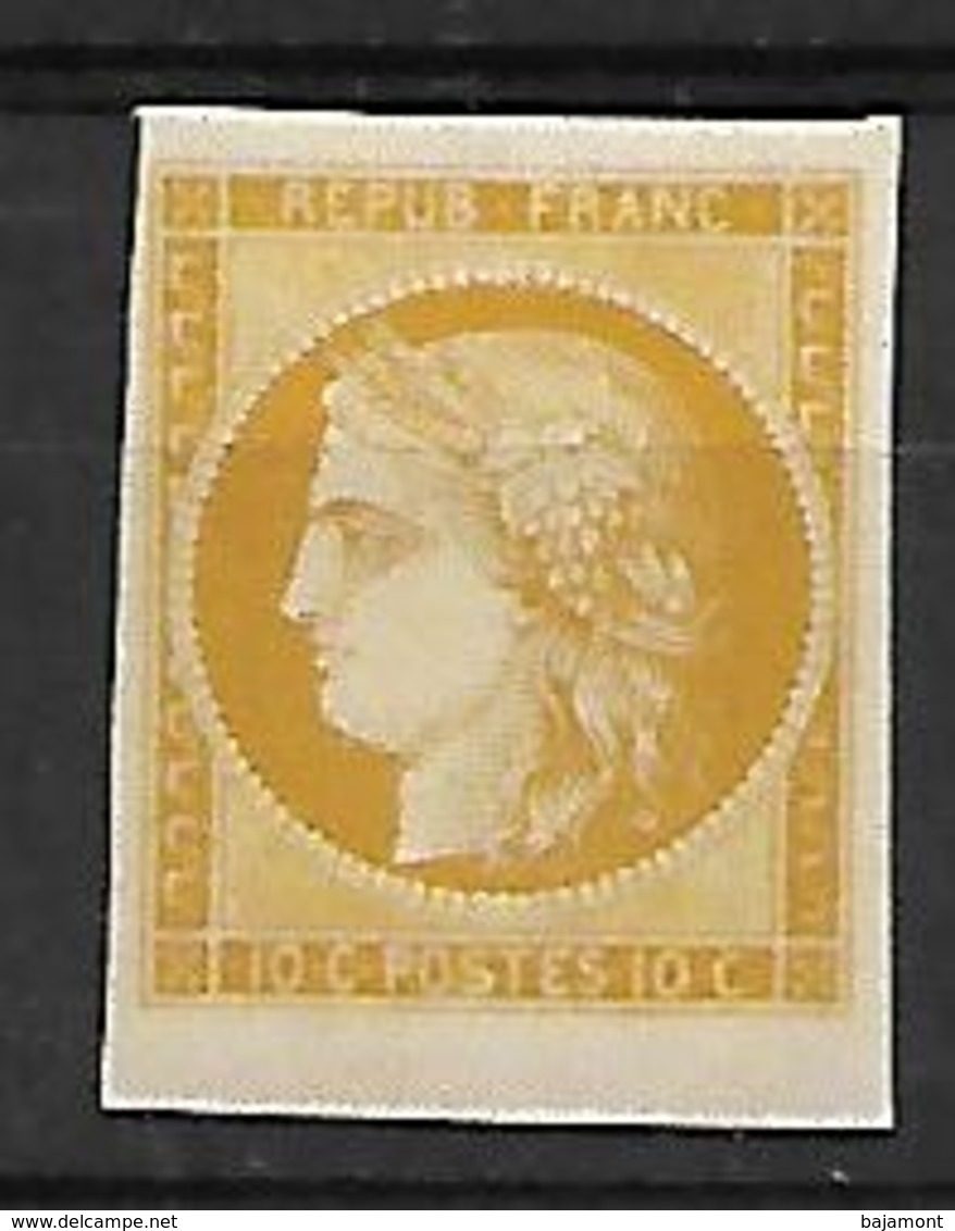 TIMBRE DE FRANCE N° 1 . 10ct BISTRE - JAUNE. DE SPIRO . COTE + 2400. BELLE GOMME - 1849-1850 Ceres