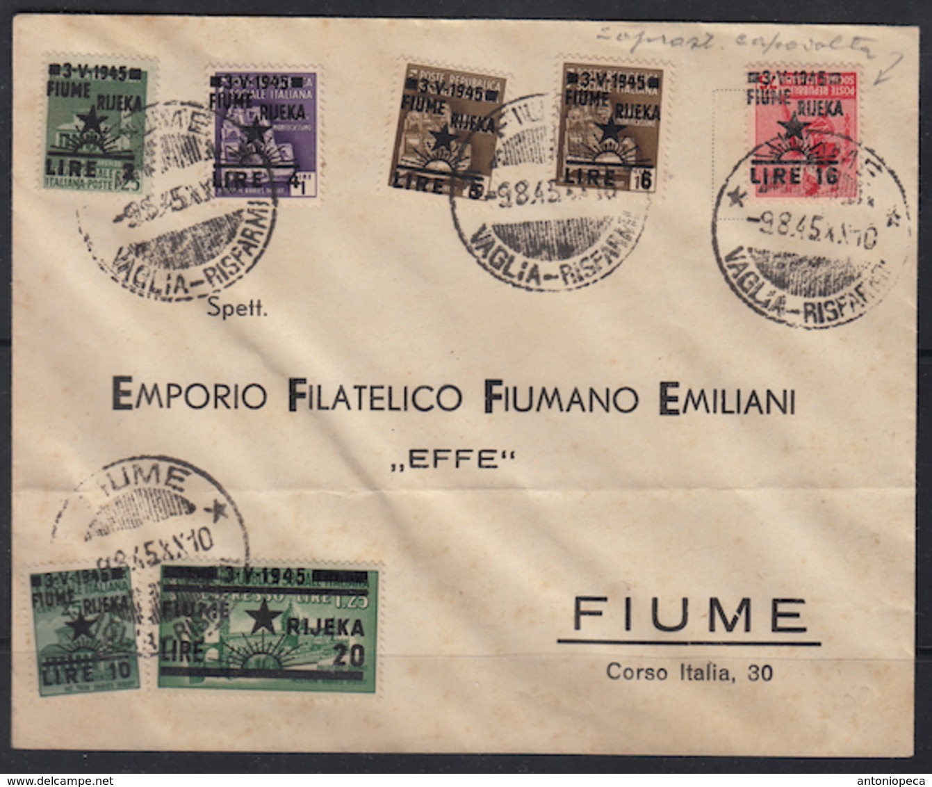 ITALIA 1945, OCCUPAZIONE JUGOSLAVA FIUME, SERIE COMPLETA SU LETTERA VIAGGIATA, VARIETA' - Jugoslawische Bes.: Fiume