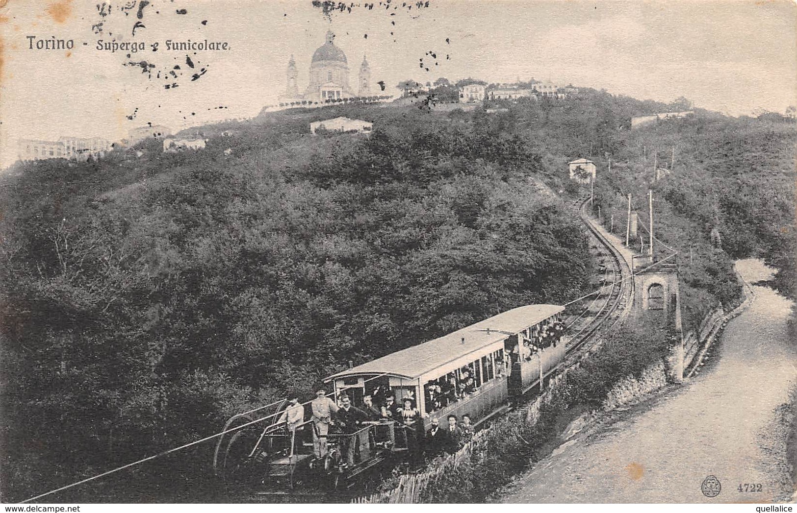 0624 "TORINO - SUPERGA E FUNICOLARE" ANIMATA, BOLLO 10 CENTIME PERCEVOIR - CHIFFRE - TAXE - FRANCIA.  CART  SPED 1909 - Transports