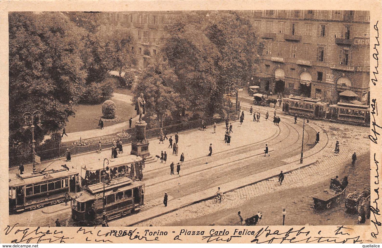 0627 "TORINO - PIAZZA CARLO FELICE"  ANIMATA, TRAMWAY, CARRI CON CAVALLI, NEVE.  CART  SPED 1906 - Piazze