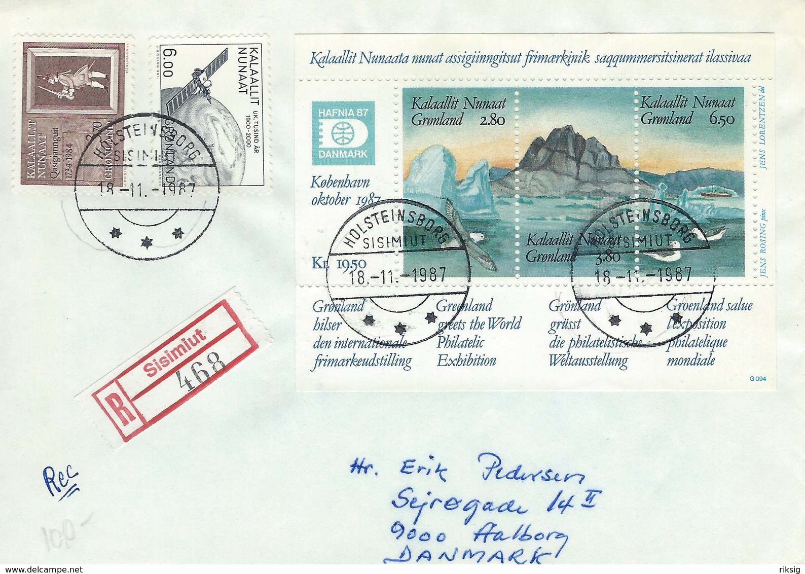 Greenland - Registered Cover Sent To Denmark 1987.  H-1395 - Covers & Documents