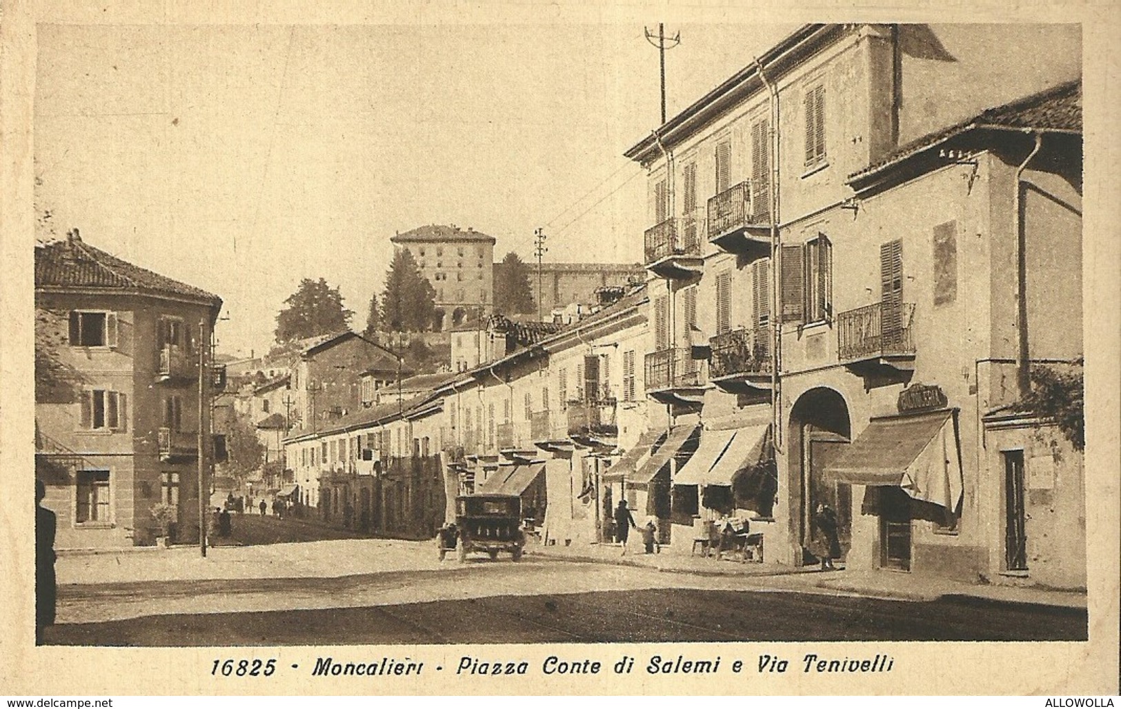 1824 " MONCALIERI-Pzza CONTE DI SALEMI-VIA TENIVELLI CON AUTO "  CARTOLINA POSTALE ORIGINALE  NON SPEDITA - Moncalieri