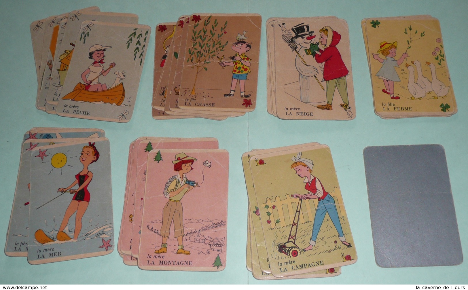 Rare Ancien Jeu De Cartes 7 Familles, Chasse Pêche, Ferme, Neige, Campagne, Mer, Montagne, Willeb - Autres & Non Classés