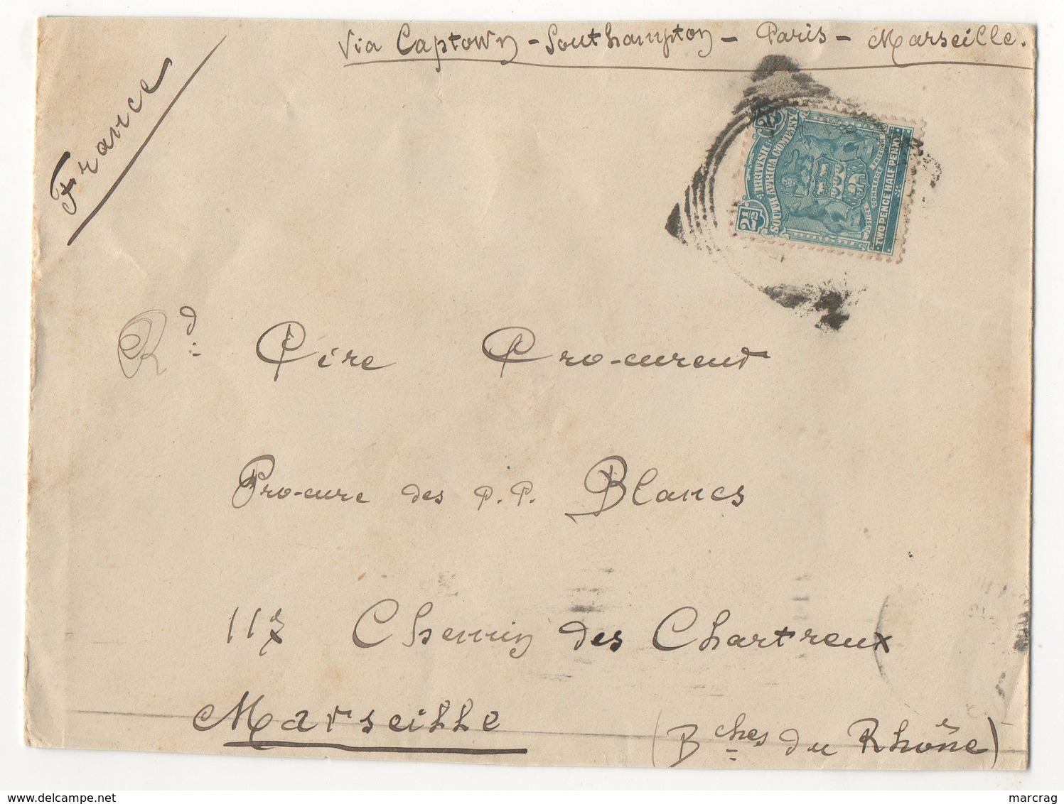 LETTRE DE 1912 VIA CAPTOWN ET SOUTHANPTON POUR MARSEILLE - Lettres & Documents