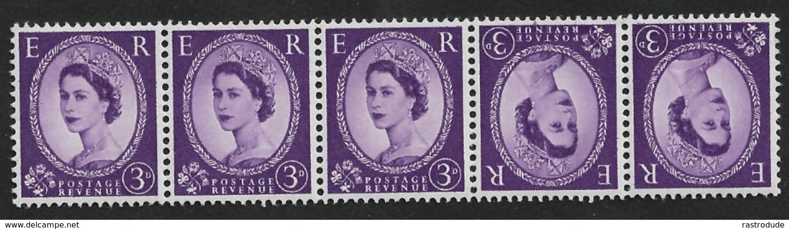 GB 1958 SG 575 3d Deep Lilac - Strip Of 5 Tete-Beche Pair, Multiple Crowns , Umounted Mint - Michel # 323uxK - Ungebraucht