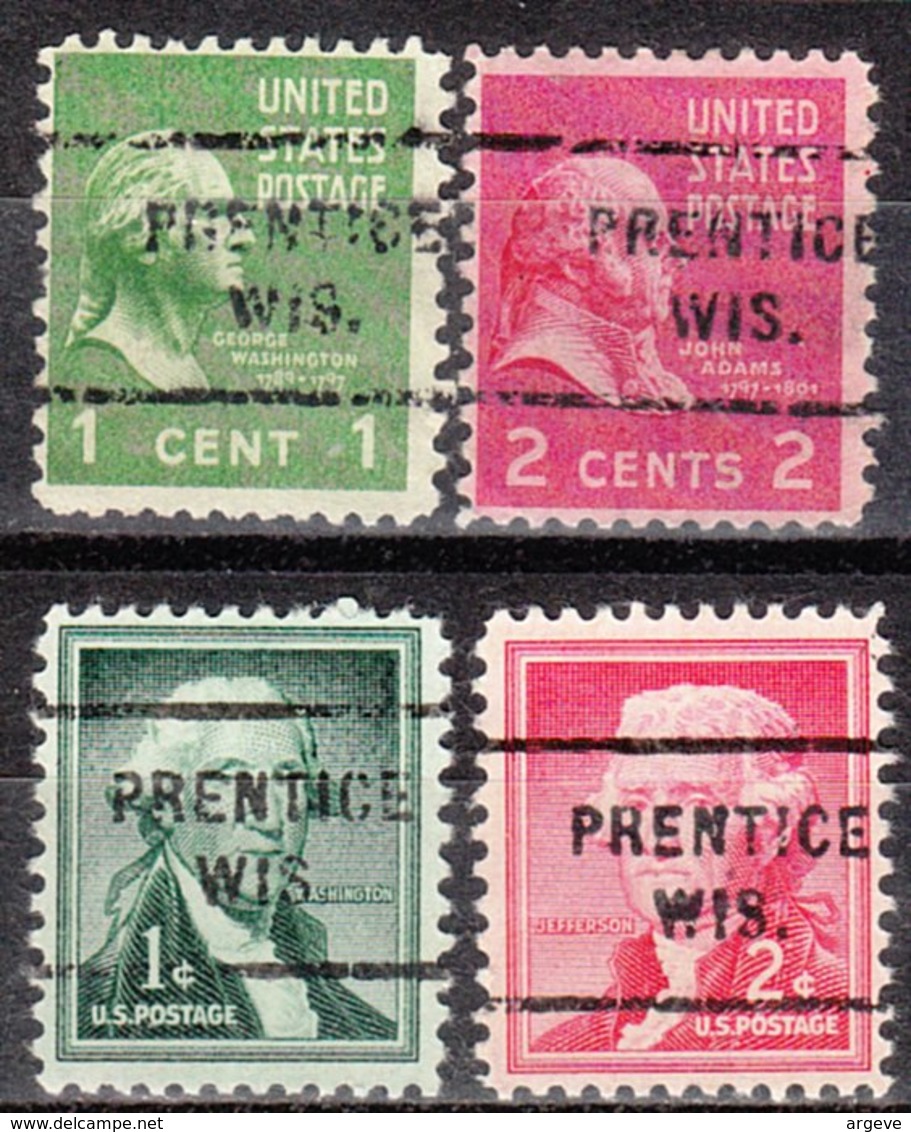 USA Precancel Vorausentwertung Preo, Locals Wisconsin, Prentice 712, 4 Diff. - Preobliterati