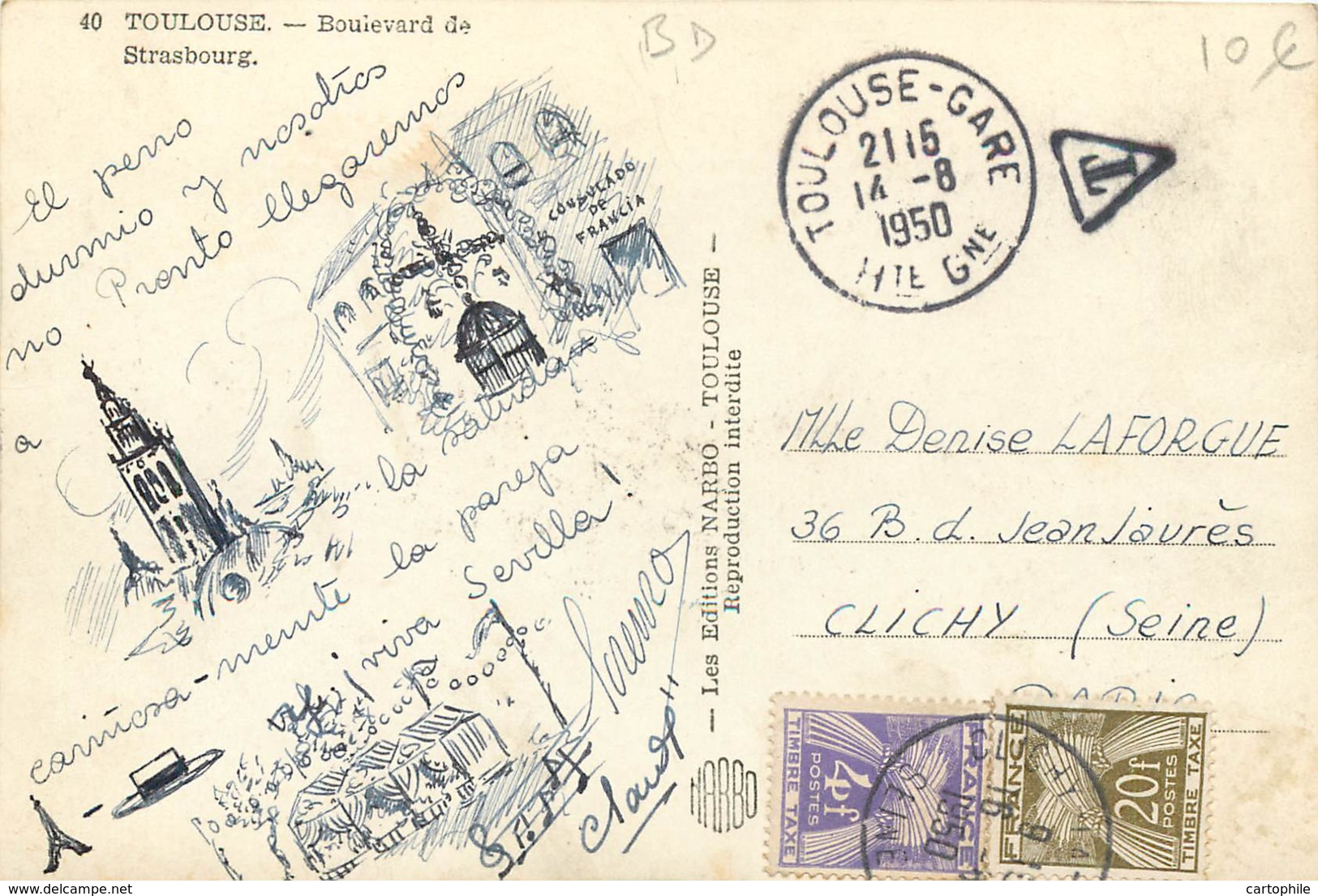 Carte Postale : Correspondance Dessinée Façon Rébus Et Bande Dessinée En 1950  - Signé Lorenzo - Peinte à La Main - Fumetti