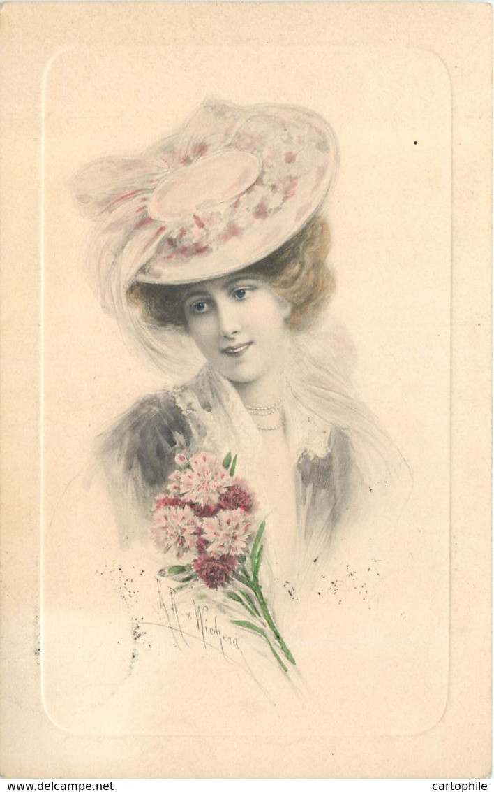 Carte Viennoise Illustrée Par Wichera En 1909 - Femme Au Chapeau - Wichera
