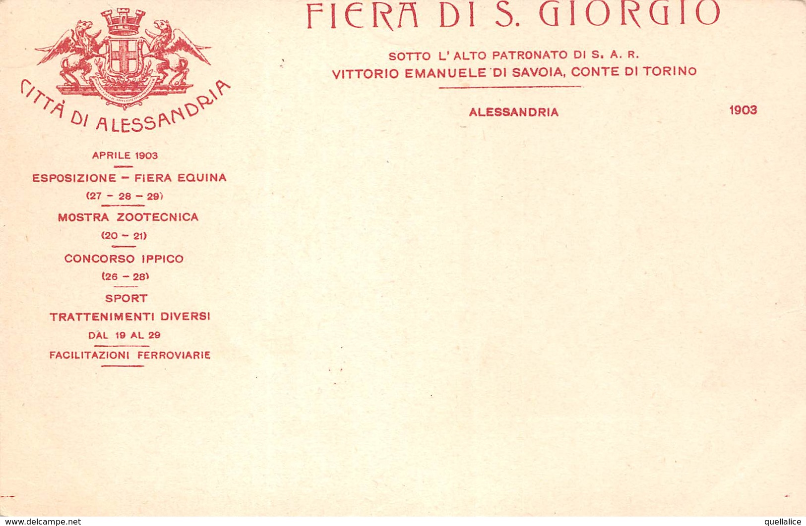 0648 "ALESSANDRIA 1903 - ESPOSIZIONE FIERA EQUINA - CONCORSO IPPICO - MOSTRA ZOOTECNICA" CAVALLO. CART  NON SPED - Manifestazioni