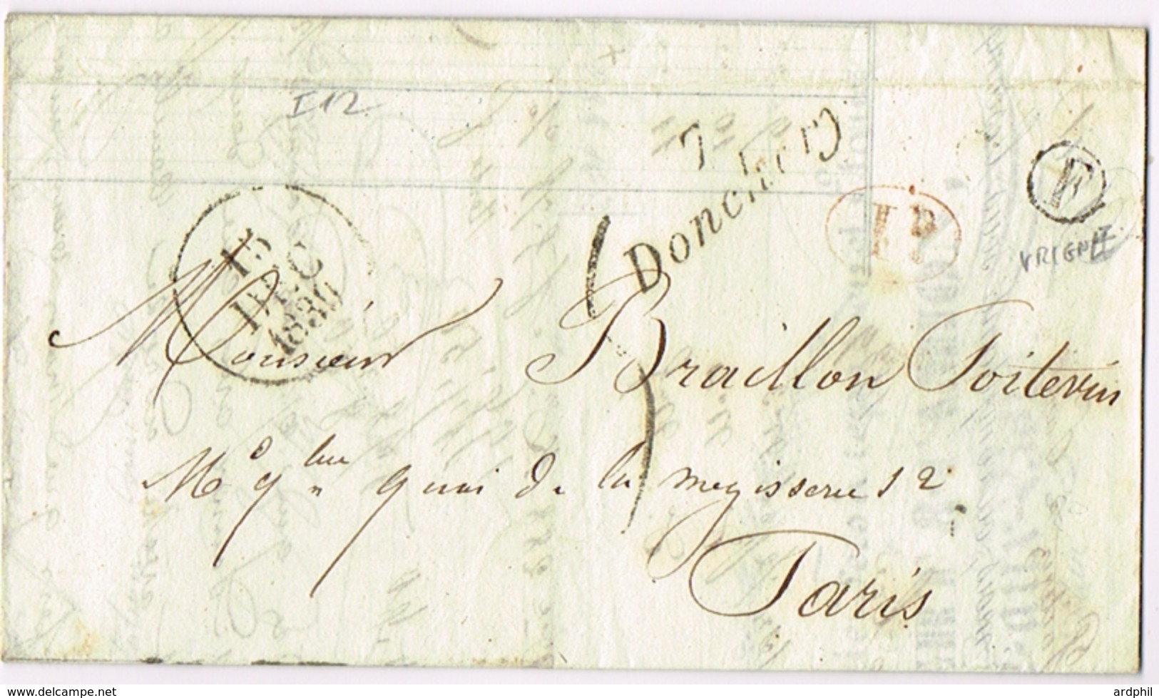 Ar13-  Cursive 7/  DONCHERY   Ardennes Boite Rurale F Vrigne Aux Bois Dateur De 1839 - 1801-1848: Précurseurs XIX