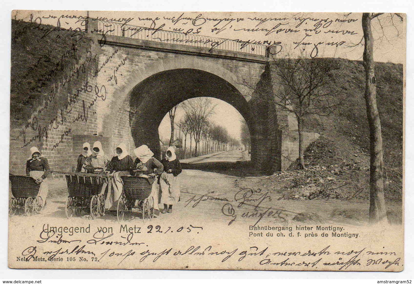 MONTIGNY LES METZ NELS  1905 BAHNÜBERGANG HINTER MONTIGNY PONT DU CHEMIN DE FER - Autres & Non Classés