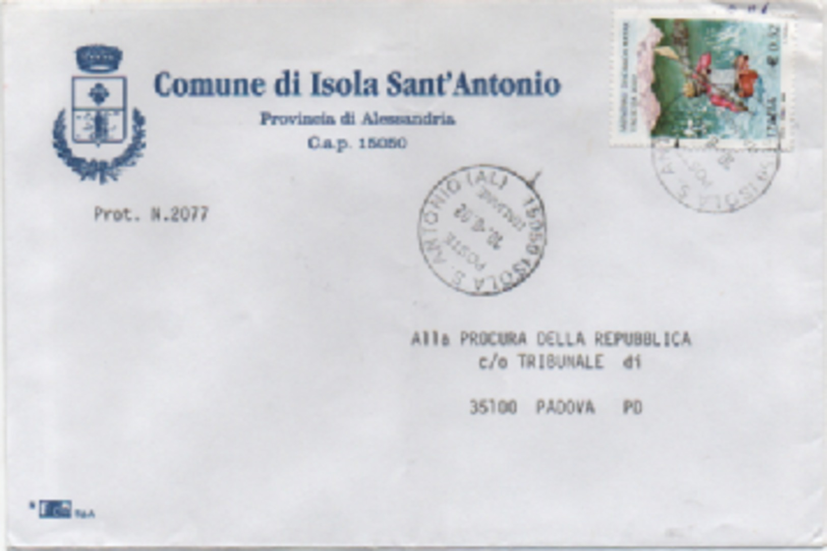 Buste Comuni D'Italia: Mondiali Canoa Kayak €. 0,52 Su Busta Comune Di Isola Di Sant'Antonio (Alessandria) 10.08.2002 - 2001-10: Marcophilie