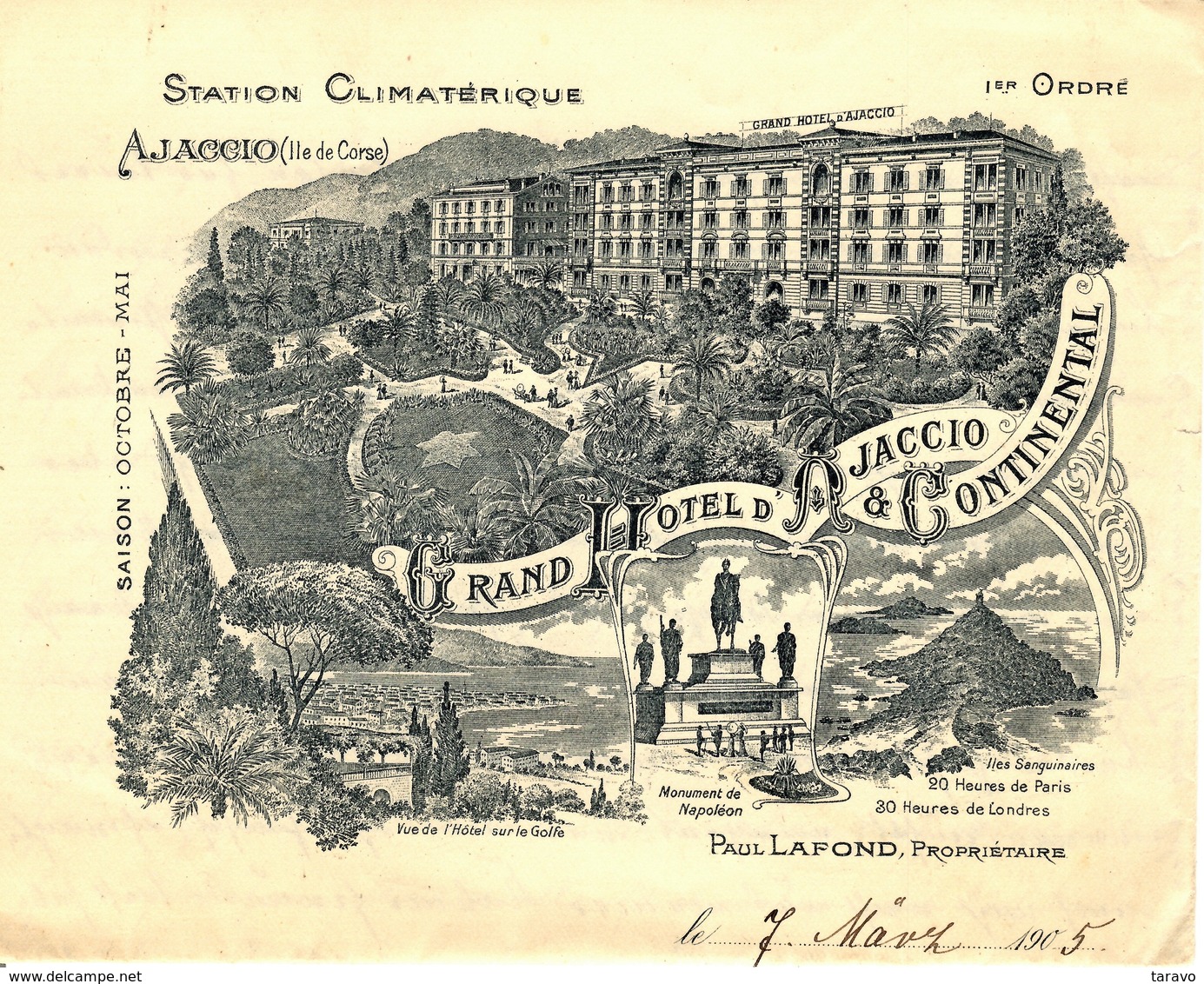 CORSE - Lettre De 1905 Superbement Illustrée Du GRAND HOTEL D'AJACCIO, Prop. P. LAFOND - 1905 - Ajaccio