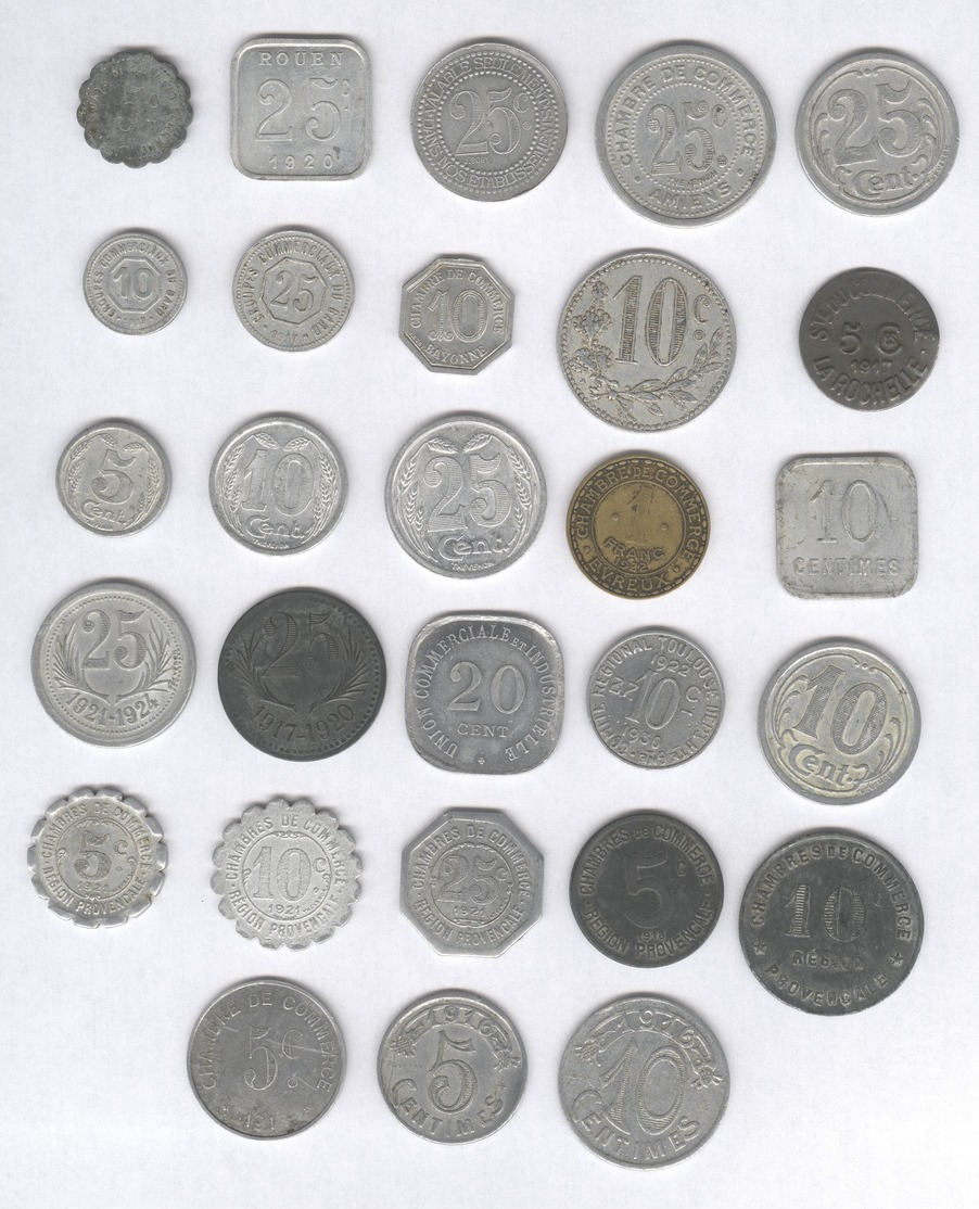 Lot De 28 Monnaies De Nécessité / Coins Of Necessity - France 1916-1924 - Autres & Non Classés