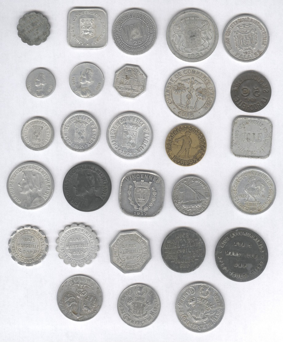 Lot De 28 Monnaies De Nécessité / Coins Of Necessity - France 1916-1924 - Autres & Non Classés