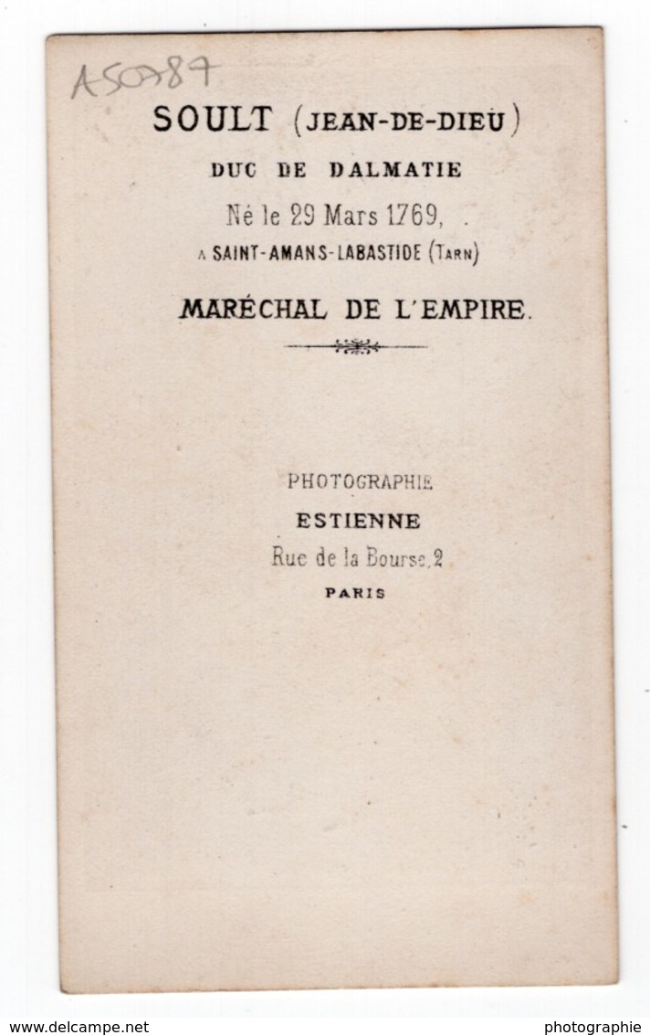 Jean-de-Dieu Soult Duc De Dalmatie Marechal D'Empire Ancienne Photo CDV 1870 - Old (before 1900)