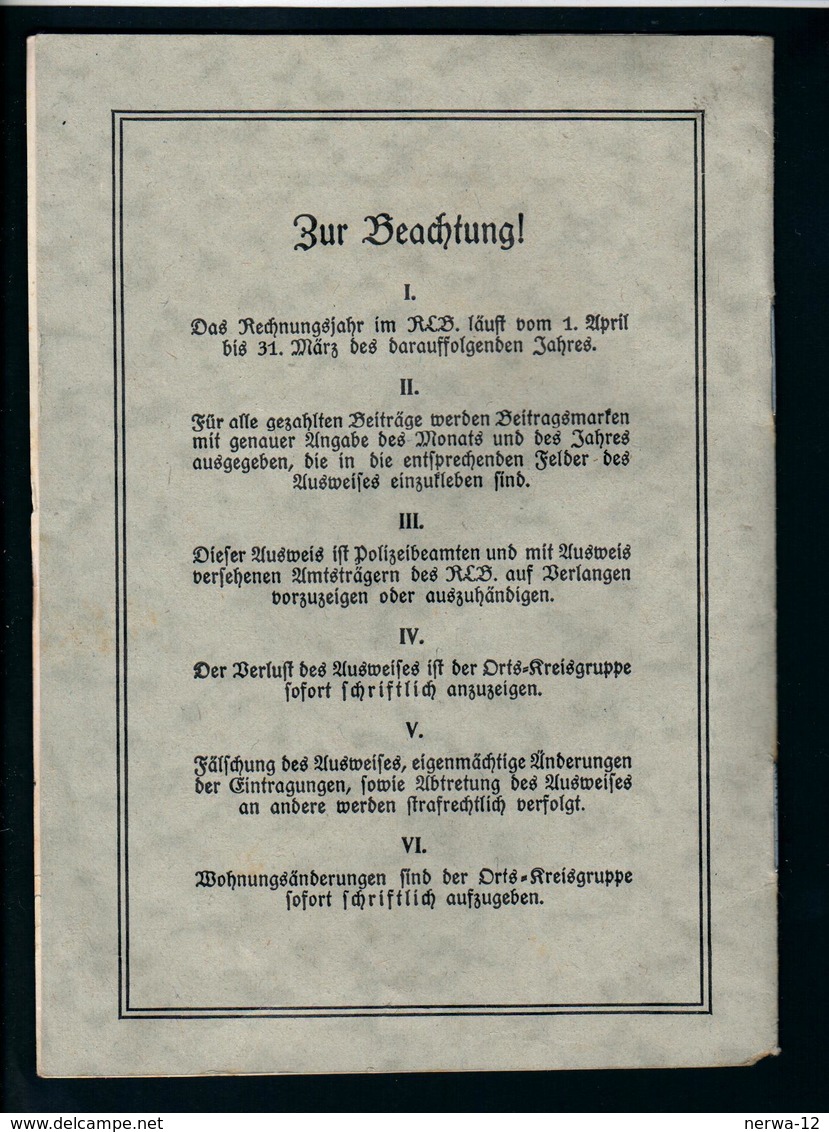 Militaria 2. Weltkrieg Mitgliedsausweis Vom "Reichsluftschutzbund" - Dokumente