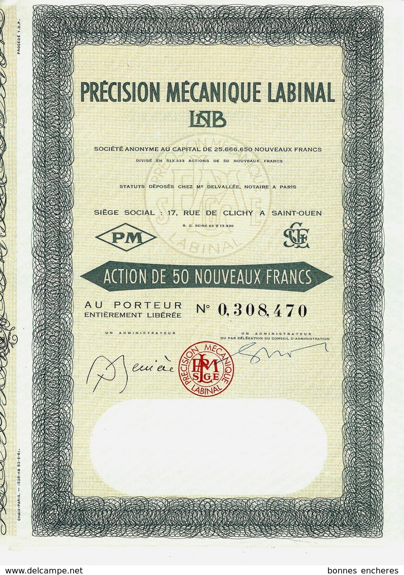 RARE ACTION PRECISON MECANIQUE LABINAL LAB  SAINT OUEN TOUS COUPONS B.E.V.SCANS+HISTORIQUE - Industrie