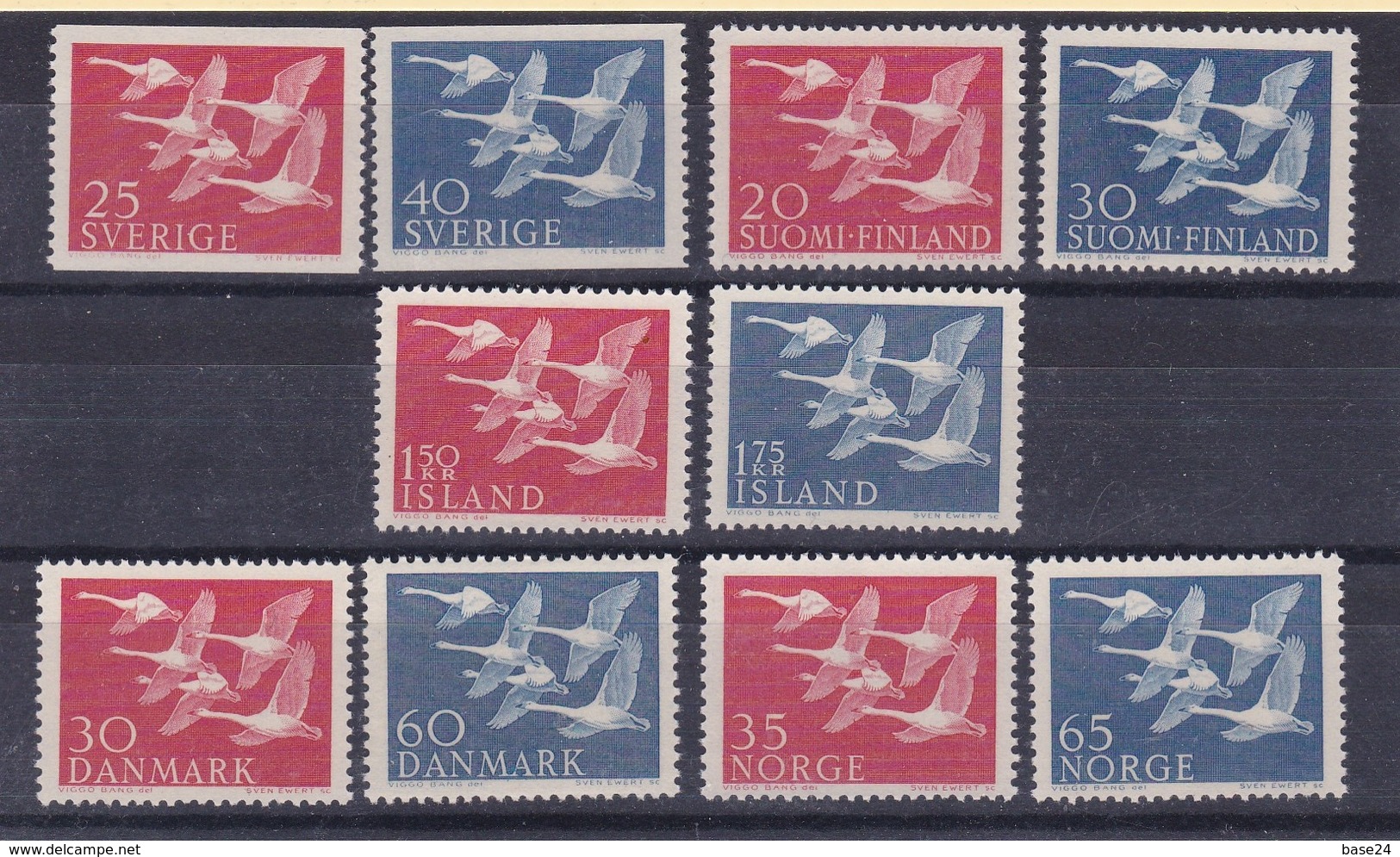 1956 Norden GIRI DEL NORD  - CIGNI  Giro Di 10 Valori: Danmark Island Norge Sverige Finland MNH** SWANS - Emissioni Congiunte