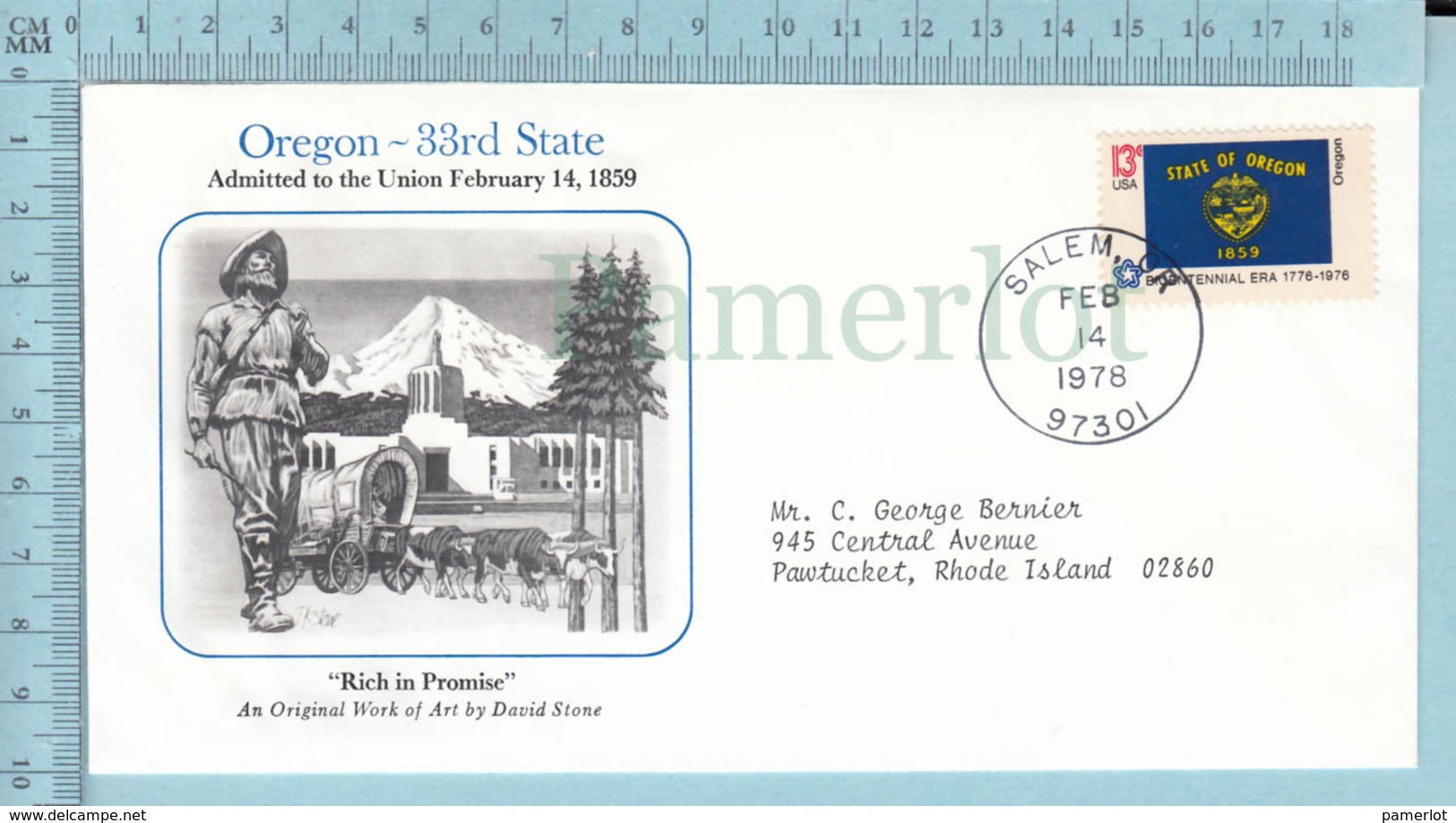 Art Work Envelope Cachet, Enveloppe Artistique, - David Stone, OREGON Flag, Commemorative, Cover Salem 1978 - Autres & Non Classés