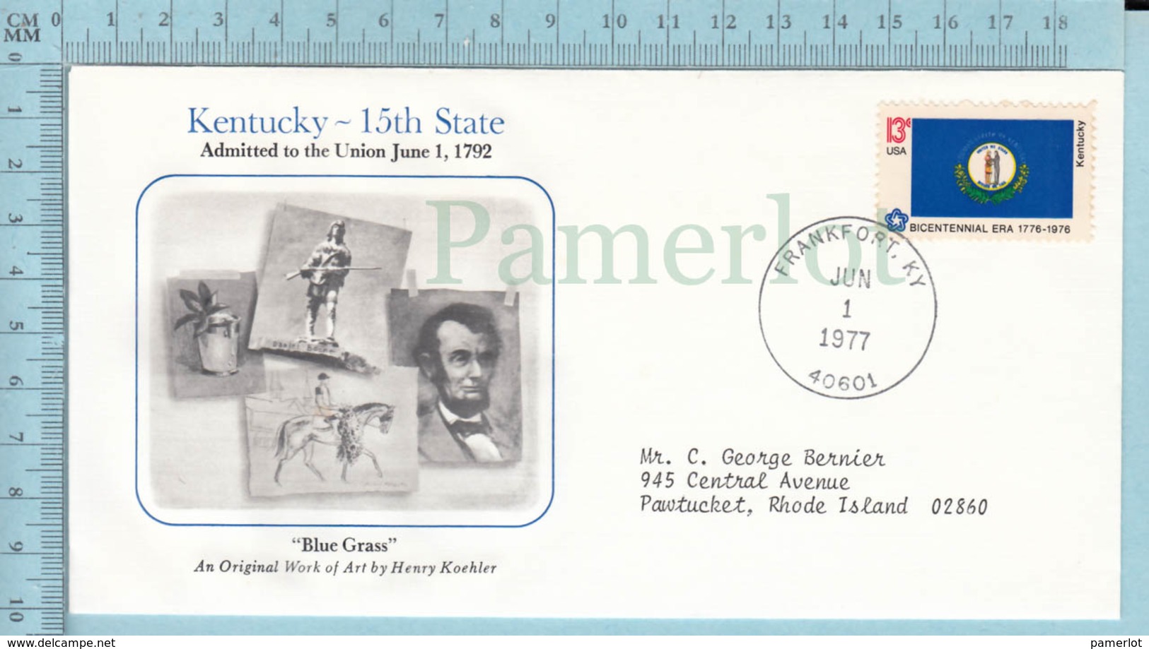 Art Work Envelope Cachet, Enveloppe Artistique, -H. Koehler, KENTUCKY  Flag, Commemorative, Cover Frankford 1977 - Autres & Non Classés