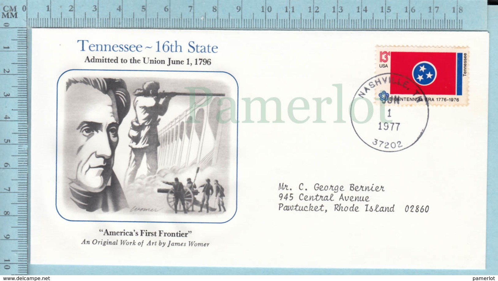 Art Work Envelope Cachet, Enveloppe Artistique, -James Womer, TENNESSEE  Flag, Commemorative, Cover Nashville 1977 - Autres & Non Classés