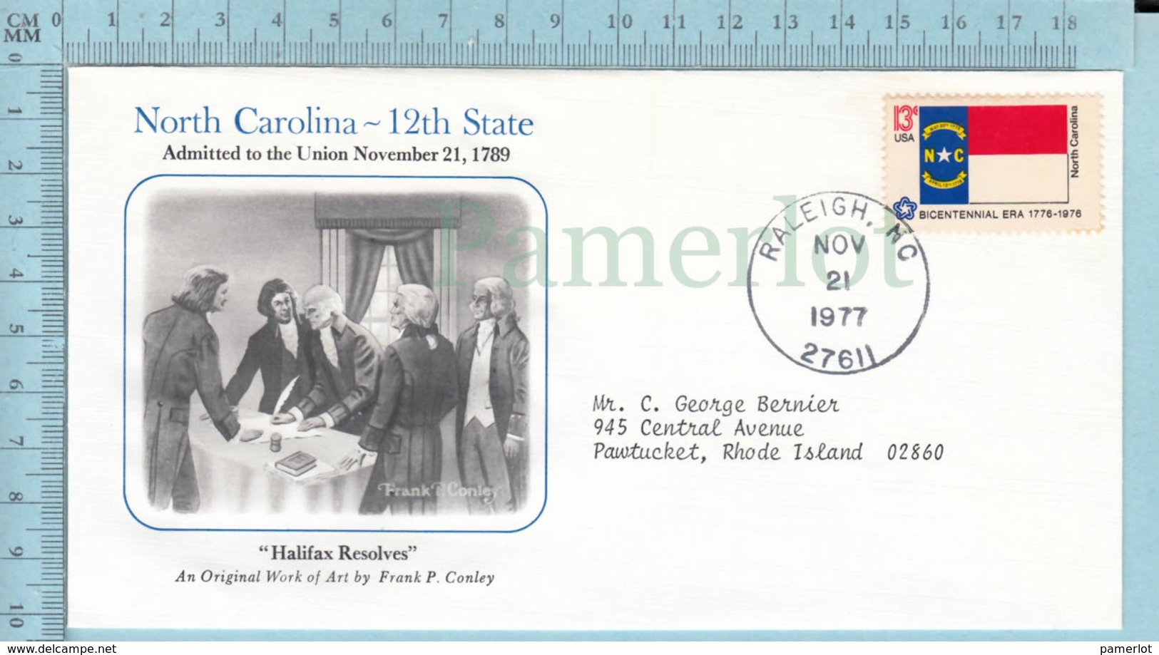 Art Work Envelope Cachet, Enveloppe Artistique, - F. P. Conley, North Carolina Flag, Commemorative, Cover Raleigh 1977 - Autres & Non Classés