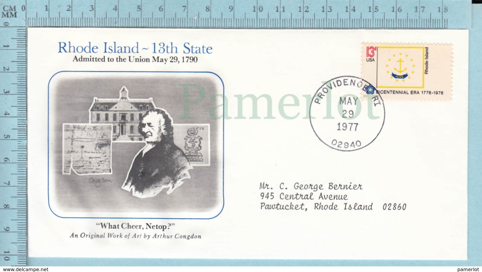 Art Work Envelope Cachet, Enveloppe Artistique, - A. Congdon, RHODE ISLAND Flag, Commemorative, Cover Providence 1977 - Autres & Non Classés