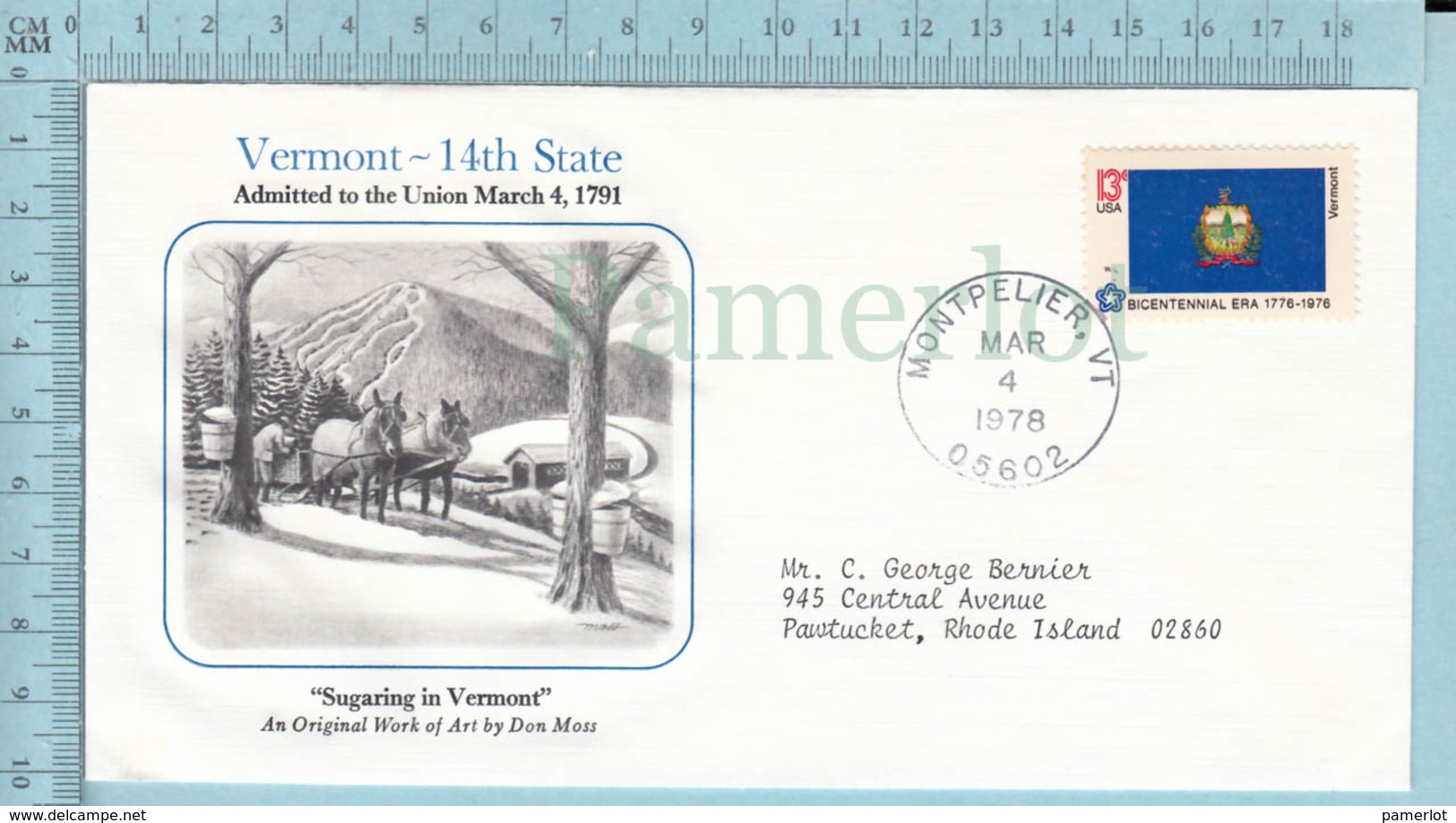 Art Work Envelope Cachet, Enveloppe Artistique, - Don Moss, VERMONT Flag, Commemorative, Cover Montpelier 1978 - Autres & Non Classés