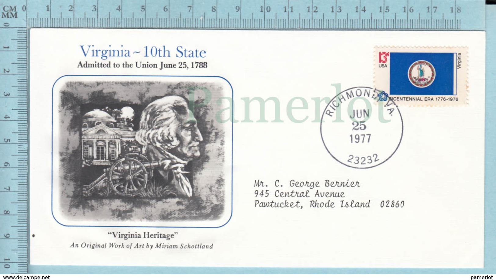 Art Work Envelope Cachet, Enveloppe Artistique, - M. Schottland, VIRGINIA Flag, Commemorative, Cover Richmond 1977 - Autres & Non Classés