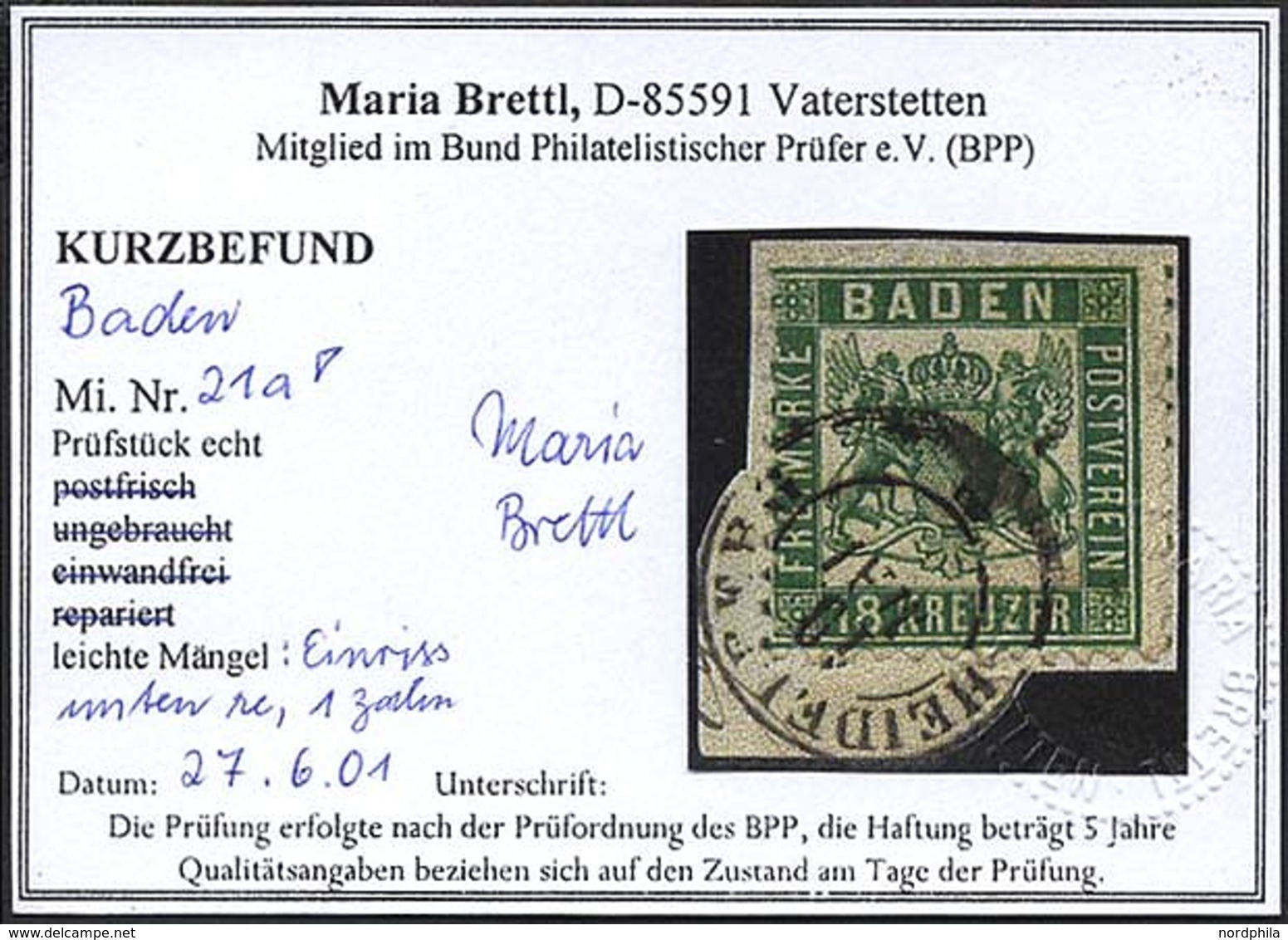 BADEN 21a BrfStk, 1862, 18 Kr. Grün, K2 HEIDELBERG, Auf Briefstück, Feinst (unten Kleines Rißchen), Kurzbefund Brettl, M - Altri & Non Classificati