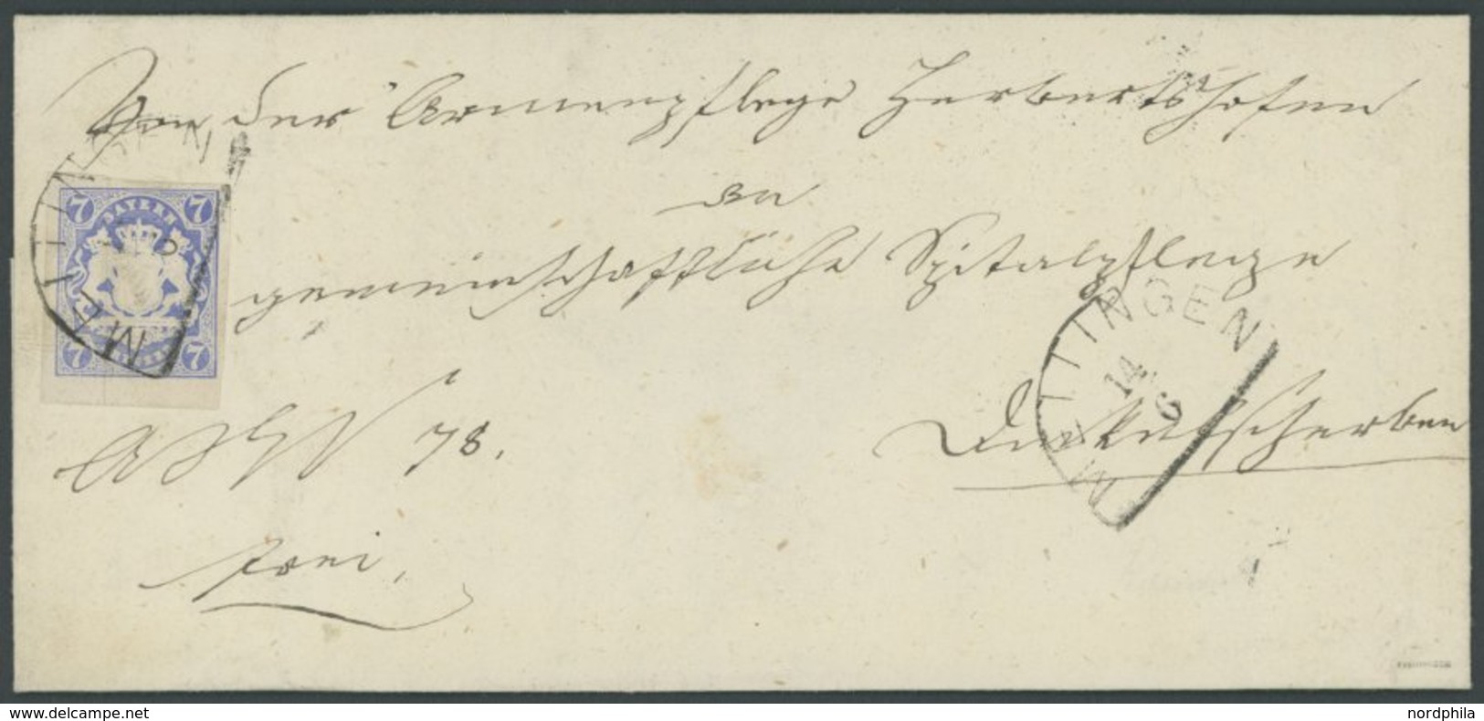 BAYERN 21a BRIEF, 1868, 7 Kr. Ultramarin, Breitrandiges Kabinettstück Auf Brief Mit Segmentstempel MEITINGEN, Gepr. Pfen - Other & Unclassified