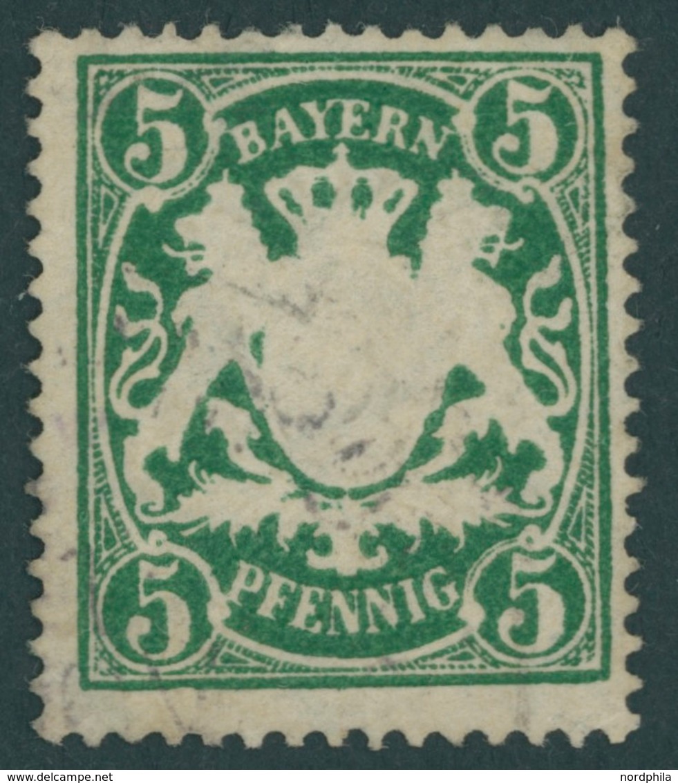 BAYERN 61yW O, 1890, 5 Pf. Dunkelopalgrün, Wz. 3, Leichter Eckbug Sonst Pracht, Gepr. Pfenninger Und Dr. Helbig, Mi. 450 - Other & Unclassified