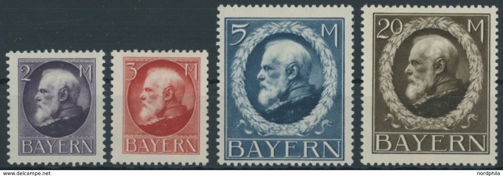 BAYERN 105-07,109I *, 1914, 2 - 5 Und 20 M. Friedensdruck, Falzrest, 4 Prachtwerte, Mi. 70.- - Sonstige & Ohne Zuordnung