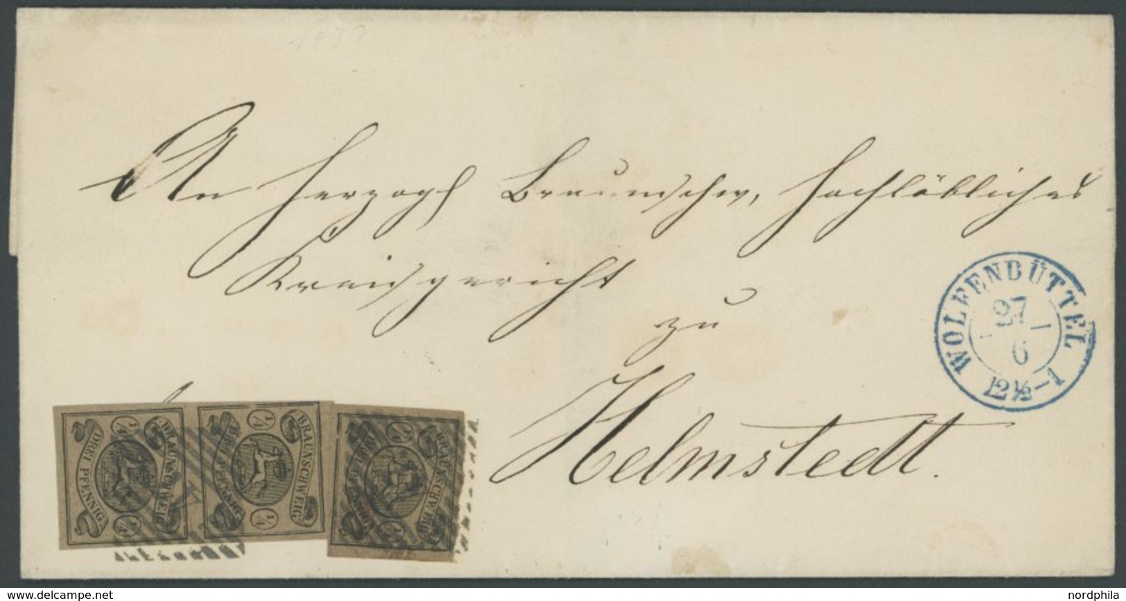 BRAUNSCHWEIG 4 Paar BRIEF, 1856, 1/4 Gr. Schwarz Auf Hellbraun Im Senkrechten Paar Und Einzelmarke Auf Briefhülle Mit Nu - Braunschweig