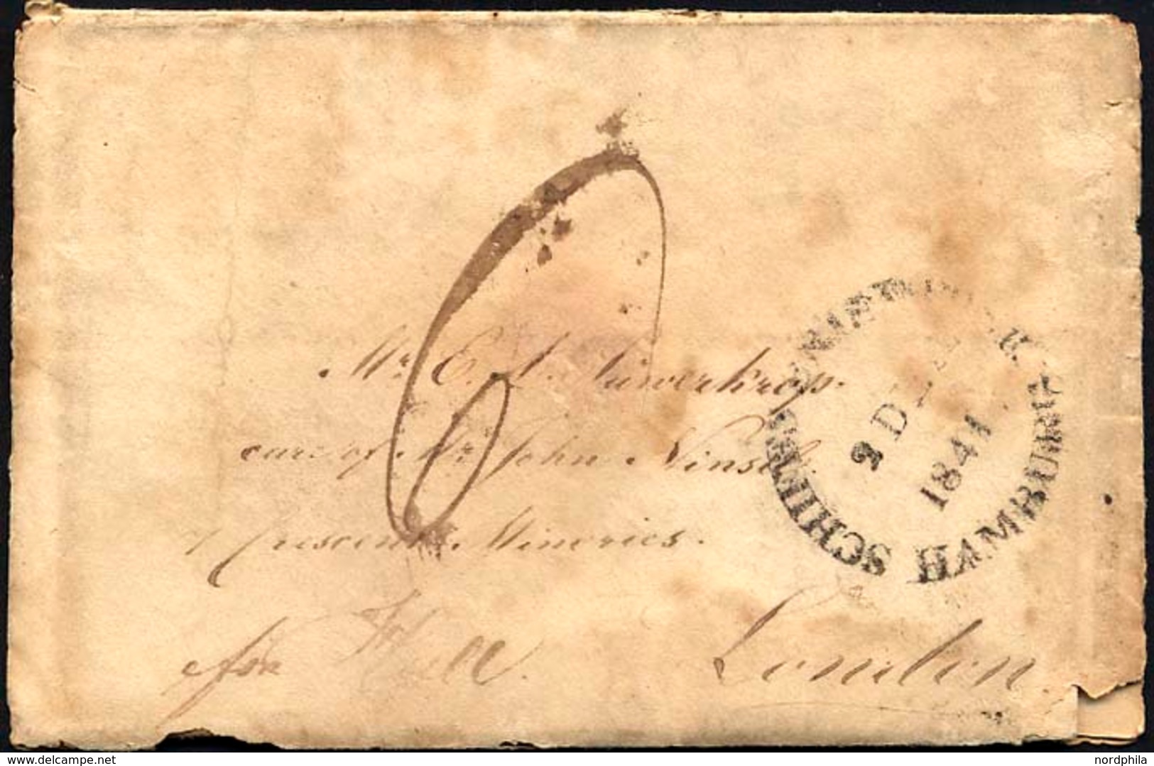 HAMBURG VORPHILA 1841, SCHIFFS BRIEF-POST HAMBURG, Auf Brief For Hull Nach London, Rückseitiger L2 HULL/SHIP LETTER Und  - Vorphilatelie