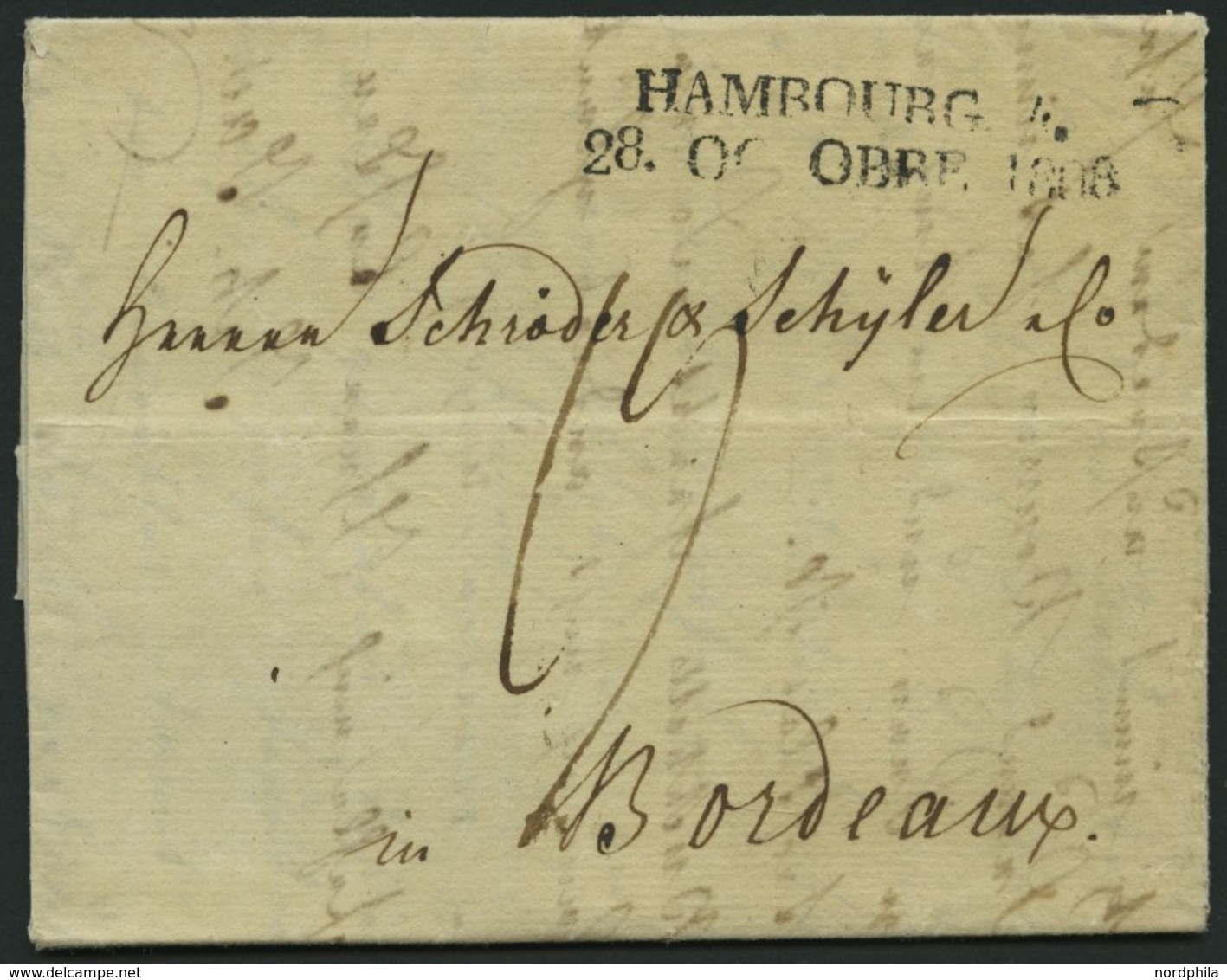 HAMBURG-VORPHILA 1808, HAMBOURG. 4., L2 Auf Brief Nach Bordeaux, Pracht - Sonstige & Ohne Zuordnung