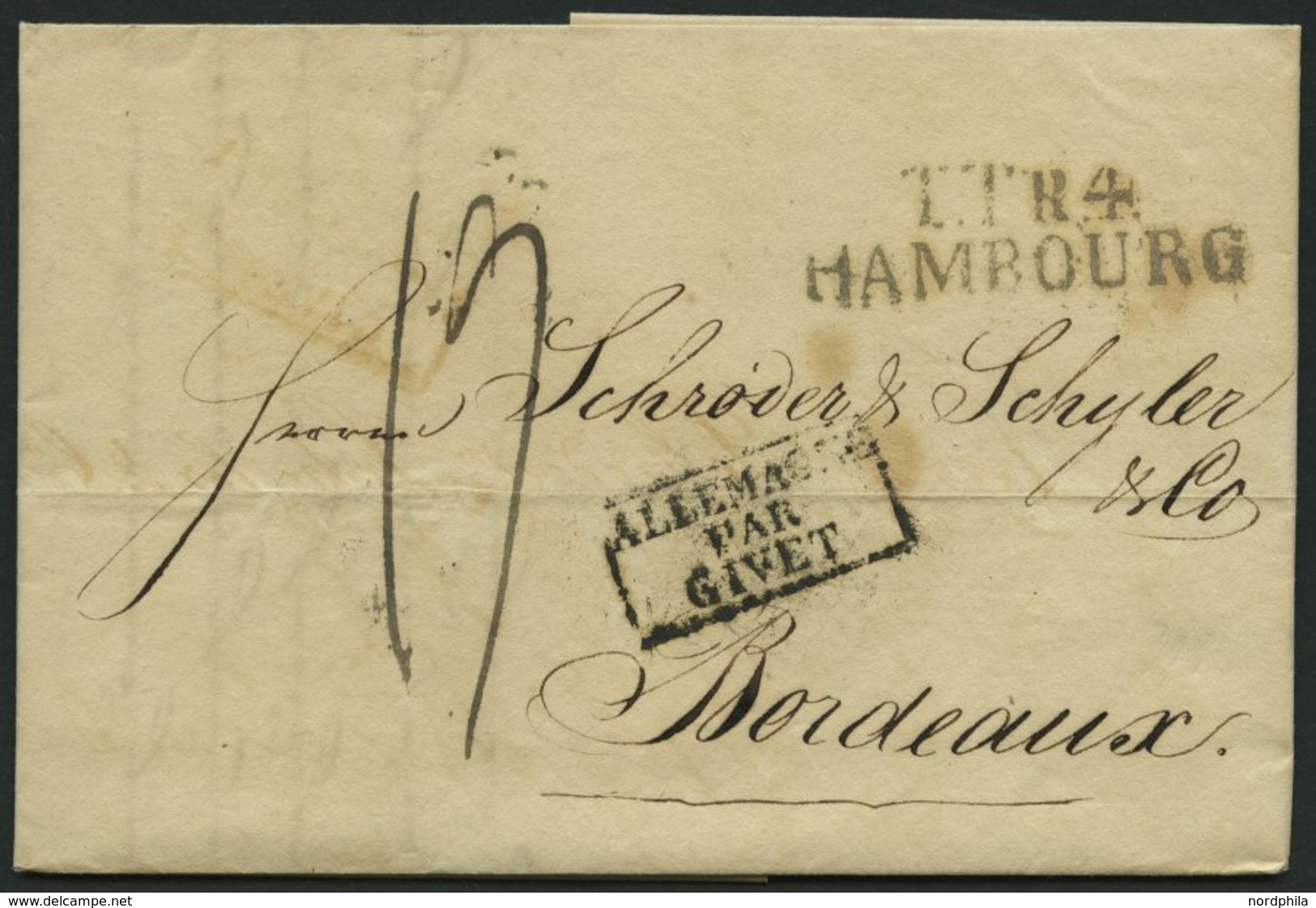 HAMBURG - THURN UND TAXISCHES O.P.A. 1825, TT.R.4. HAMBOURG, L2 Auf Brief Nach Bordeaux, Und Transitstpl. ALLEMAGNE/PAR/ - Vorphilatelie