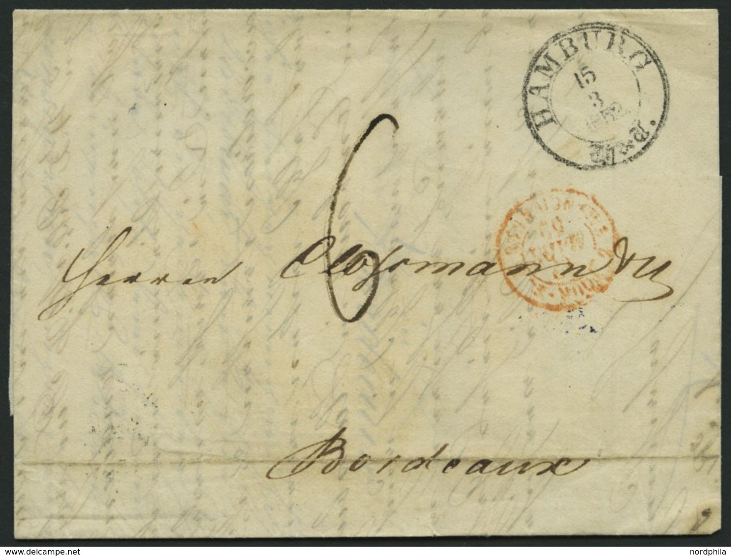 HAMBURG - THURN UND TAXISCHES O.P.A. 1852, HAMBURG Th.& T., K3 Auf Forwarded-Letter Von Riga Nach Bordeaux, Agent Krüger - Vorphilatelie