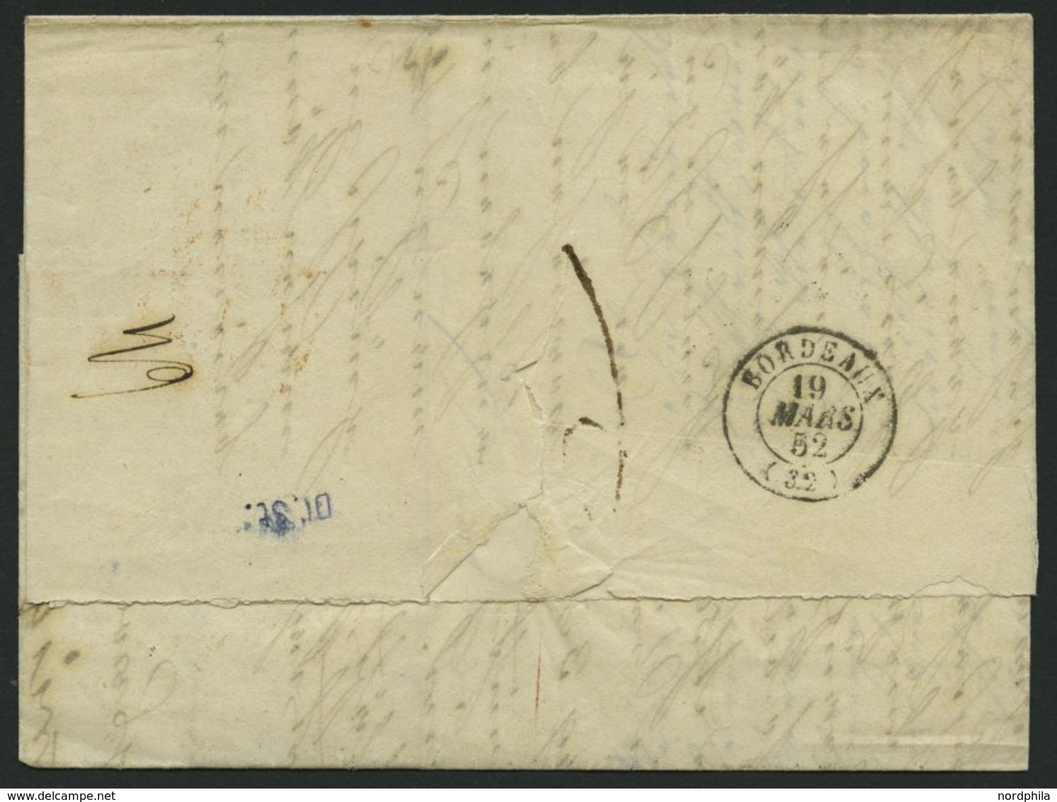 HAMBURG - THURN UND TAXISCHES O.P.A. 1852, HAMBURG Th.& T., K3 Auf Forwarded-Letter Von Riga Nach Bordeaux, Agent Krüger - Vorphilatelie