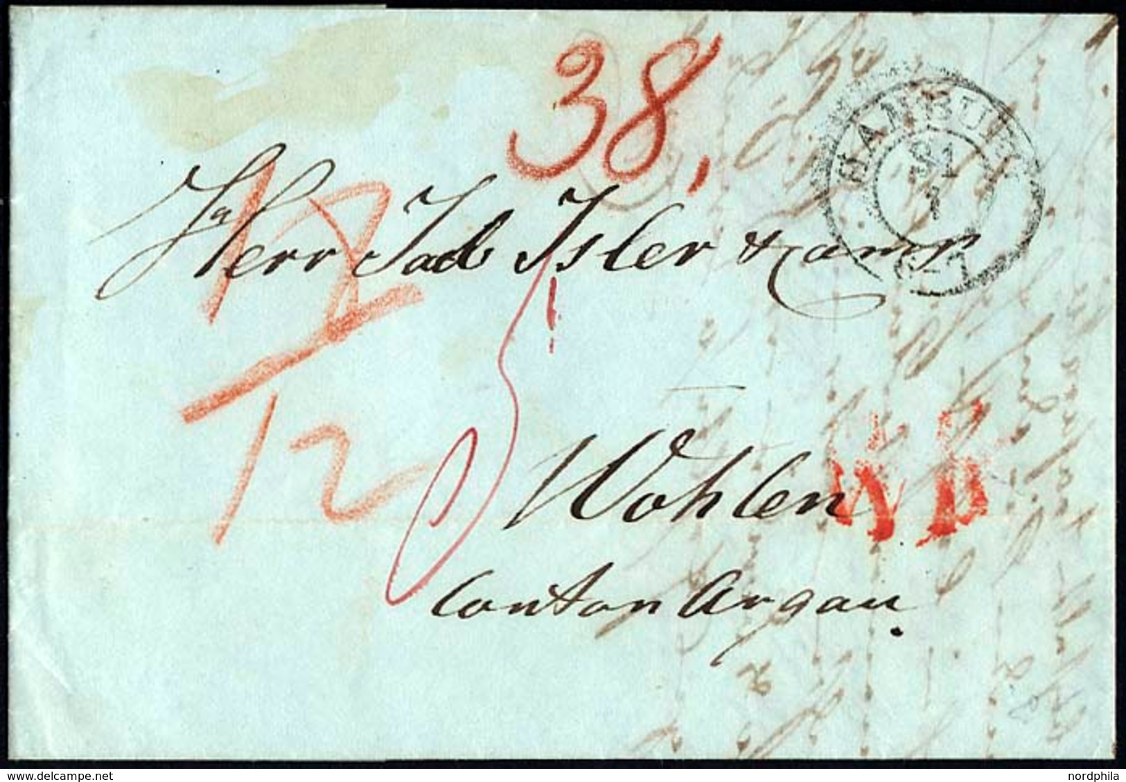 HAMBURG-VORPHILA 1846, HAMBURG, K2 Auf Brief Nach Wohlen (Schweiz) Mit Rotem L1 WP, Pracht - Precursores