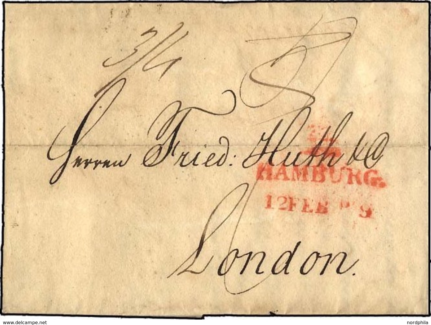HAMBURG VORPHILA 1819, HAMBURG, Roter L2 Mit Turm Auf Brief Auf Brief Nach London, Feinst - Prephilately